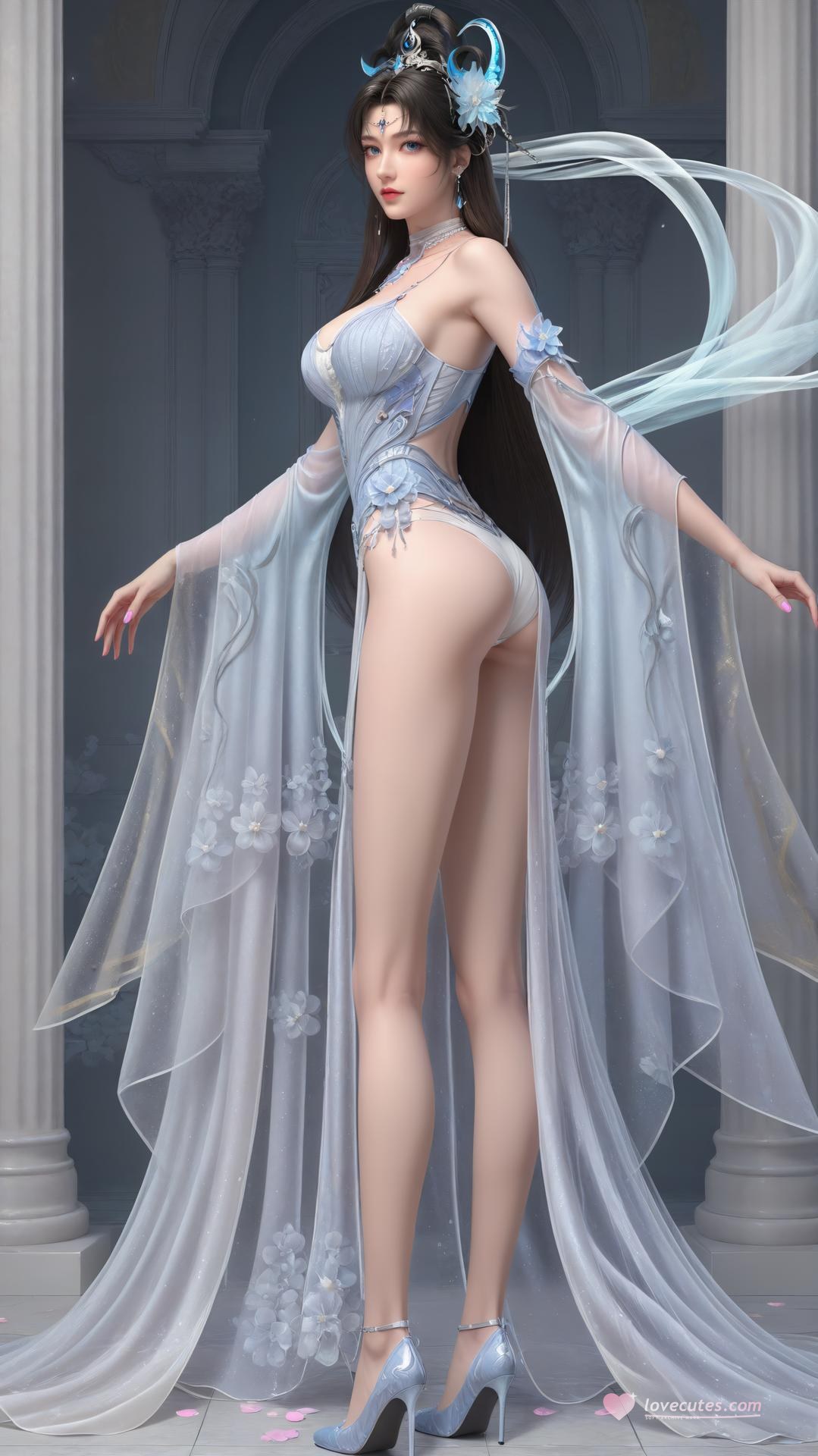 AI Generated Anime Girl - パーフェクトワールド邀月公主 白青仙女ドレス湖畔白スト画像集 上篇 250P