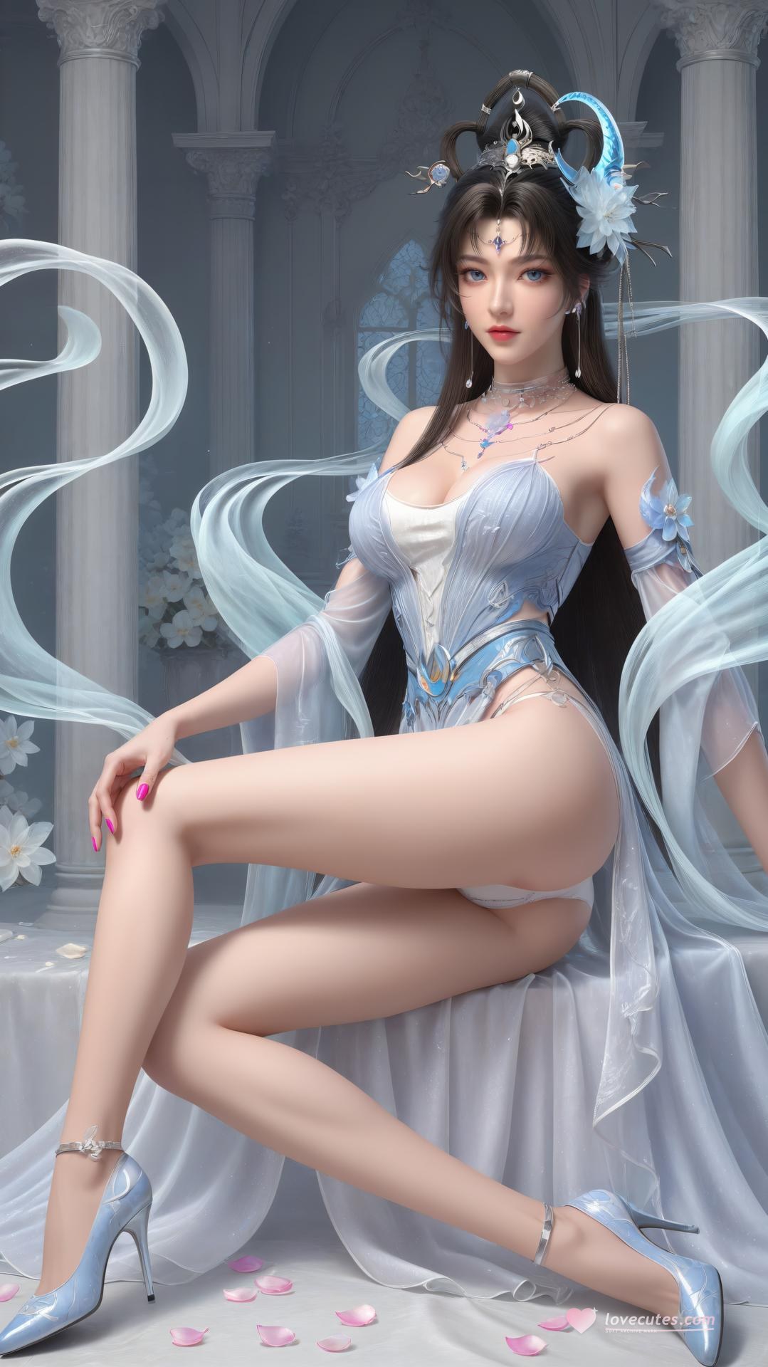 AI Generated Anime Girl - パーフェクトワールド邀月公主 白青仙女ドレス湖畔白スト画像集 上篇 250P