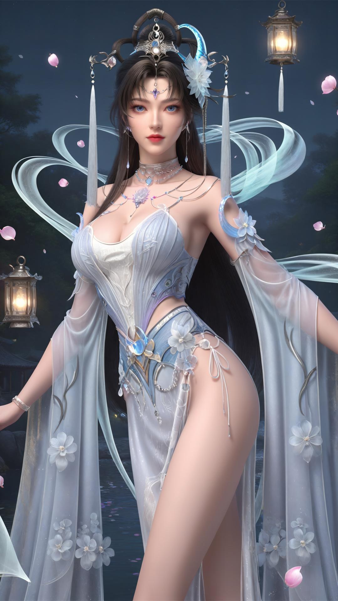 AI Generated Anime Girl - パーフェクトワールド邀月公主 白青仙女ドレス湖畔白スト画像集 上篇 250P