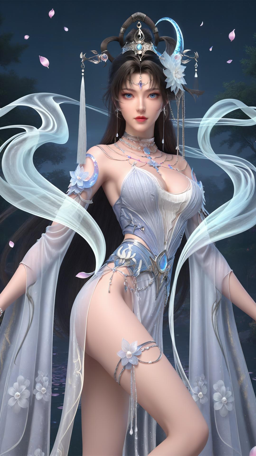 AI Generated Anime Girl - パーフェクトワールド邀月公主 白青仙女ドレス湖畔白スト画像集 上篇 250P