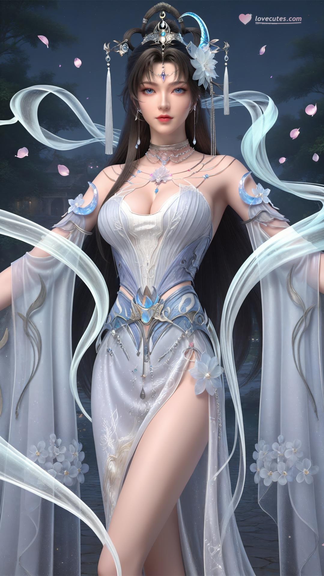 AI Generated Anime Girl - パーフェクトワールド邀月公主 白青仙女ドレス湖畔白スト画像集 上篇 250P