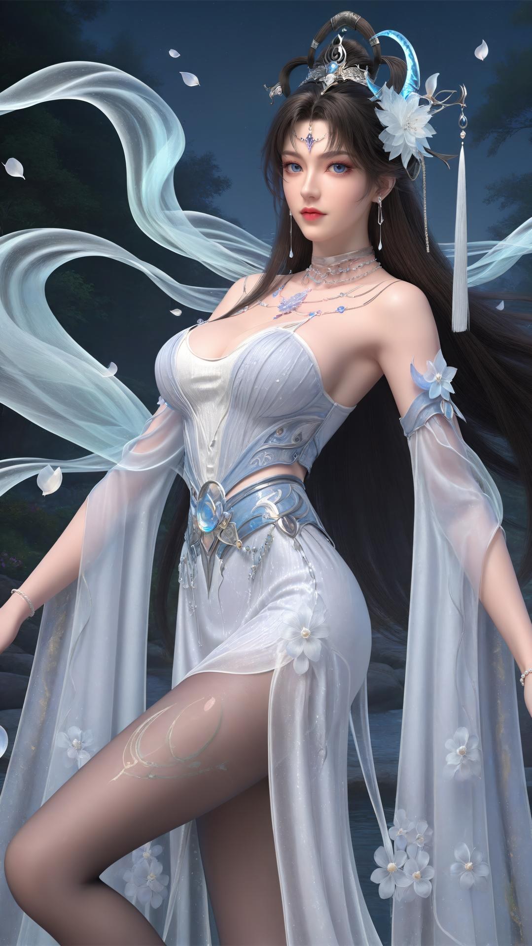 AI Generated Anime Girl - パーフェクトワールド邀月公主 白青仙女ドレス湖畔白スト画像集 上篇 250P