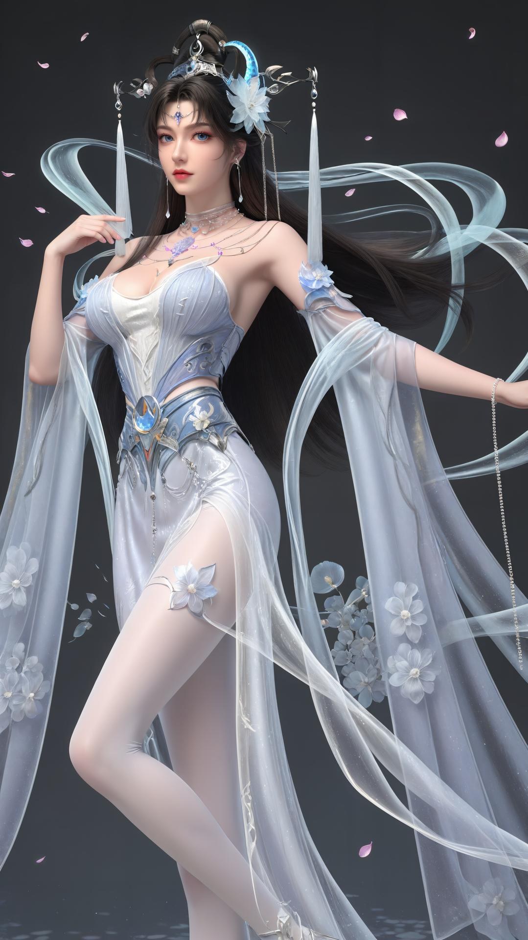 AI Generated Anime Girl - パーフェクトワールド邀月公主 白青仙女ドレス湖畔白スト画像集 上篇 250P