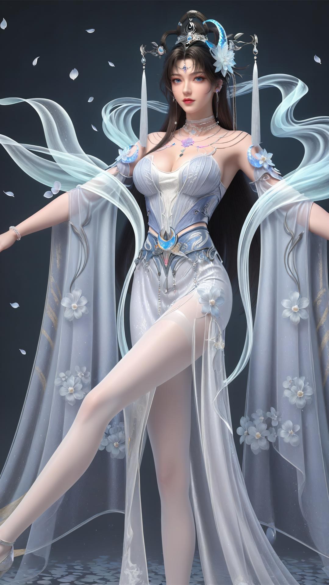 AI Generated Anime Girl - パーフェクトワールド邀月公主 白青仙女ドレス湖畔白スト画像集 上篇 250P