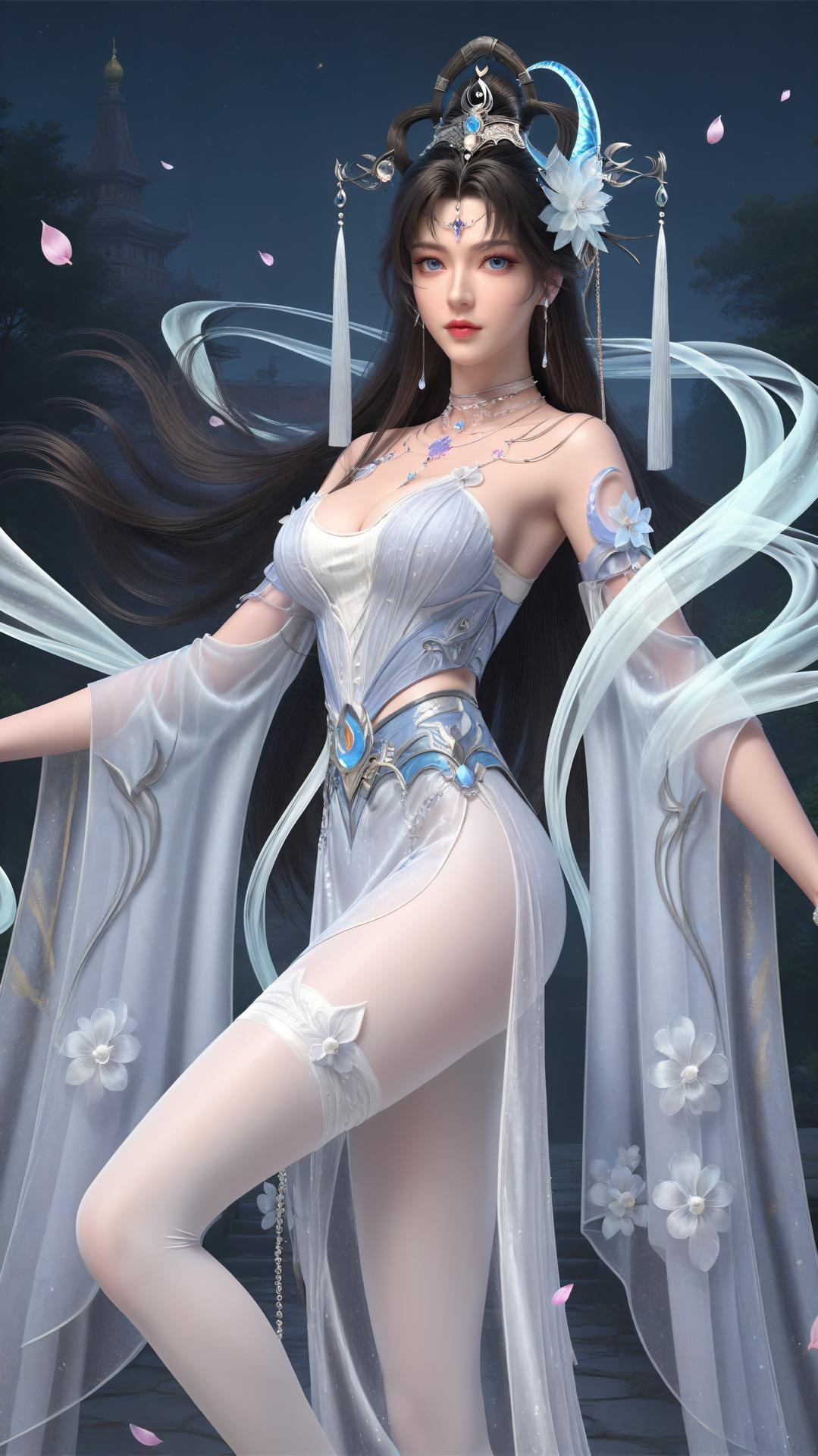AI Generated Anime Girl - パーフェクトワールド邀月公主 白青仙女ドレス湖畔白スト画像集 上篇 250P