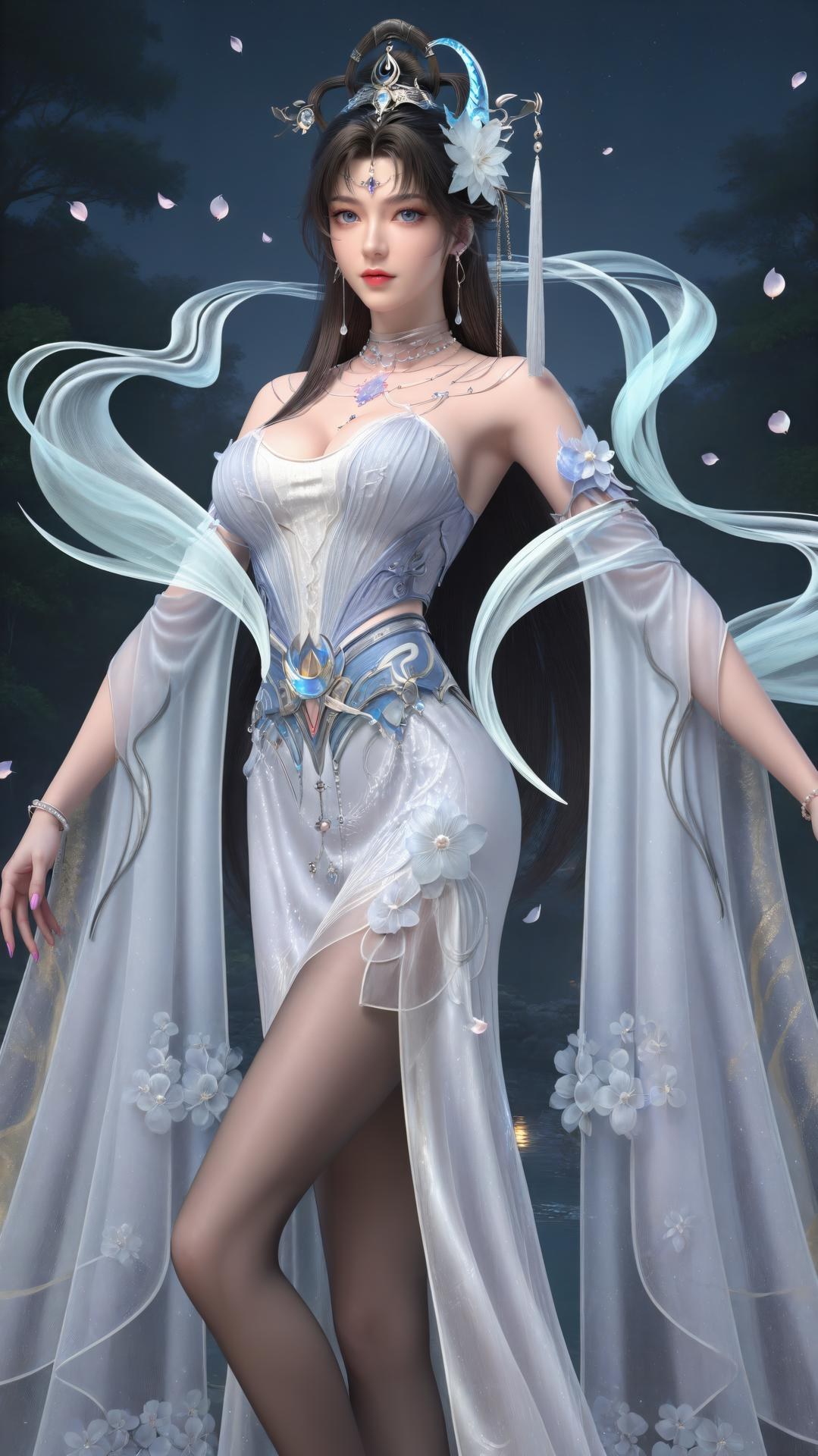 AI Generated Anime Girl - パーフェクトワールド邀月公主 白青仙女ドレス湖畔白スト画像集 上篇 250P