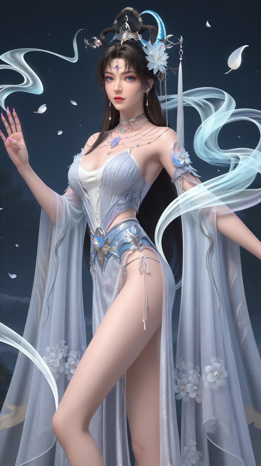 AI Generated Anime Girl - パーフェクトワールド邀月公主 白青仙女ドレス湖畔白スト画像集 上篇 250P