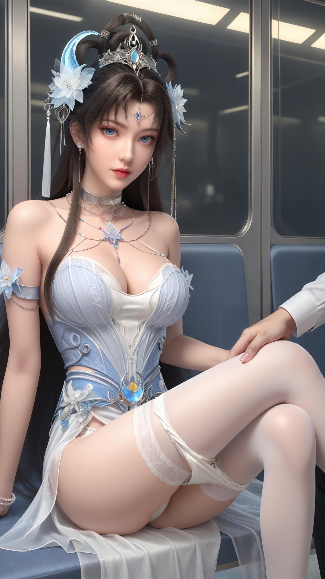 AI Generated Anime Girl - パーフェクトワールド邀月公主 白青仙女ドレス湖畔白スト画像集 上篇 250P