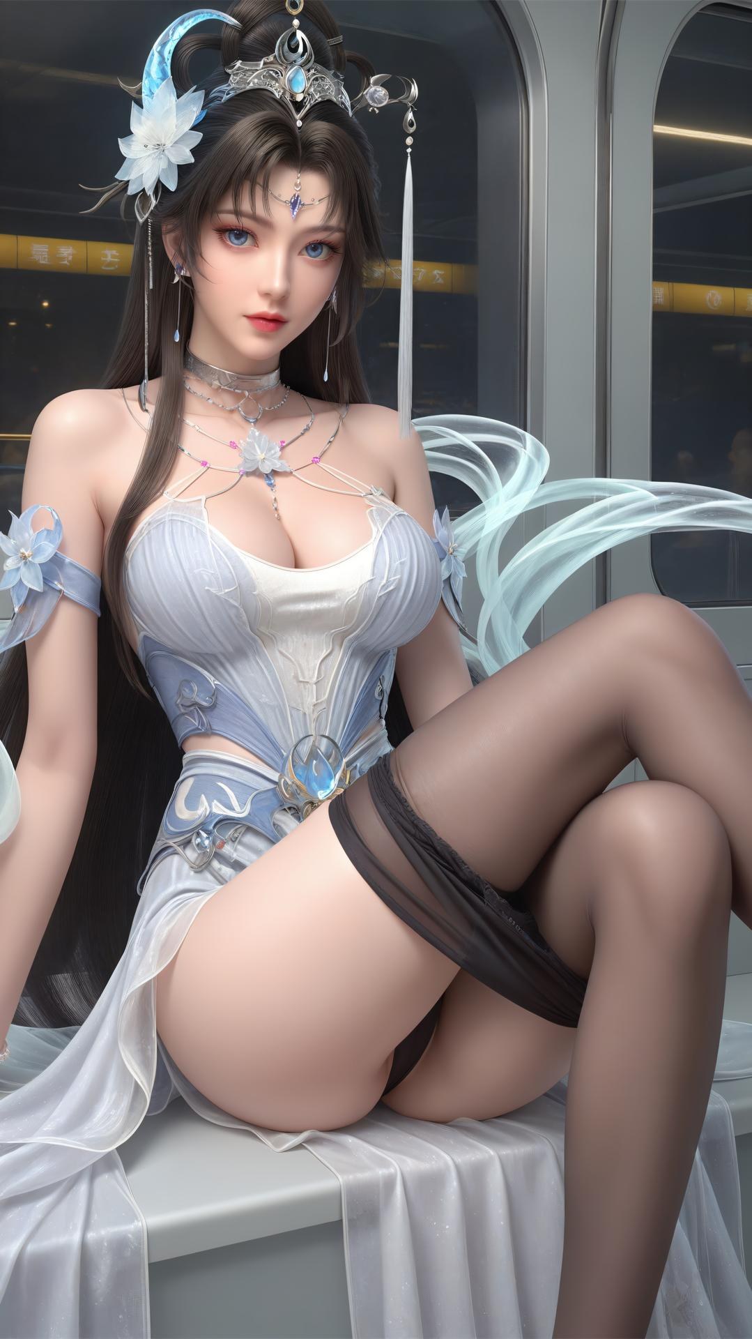 AI Generated Anime Girl - パーフェクトワールド邀月公主 白青仙女ドレス湖畔白スト画像集 上篇 250P
