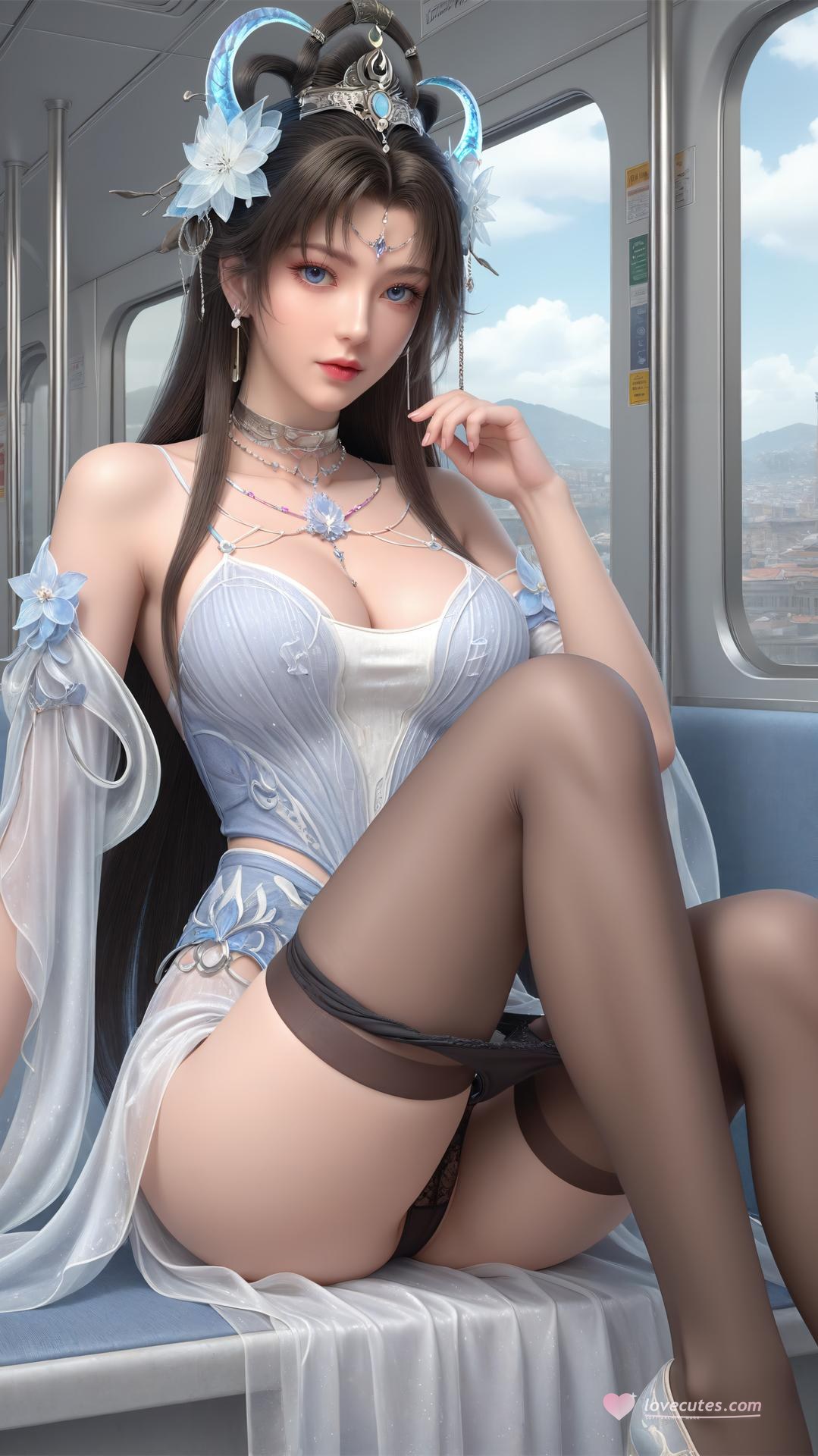 AI Generated Anime Girl - パーフェクトワールド邀月公主 白青仙女ドレス湖畔白スト画像集 上篇 250P