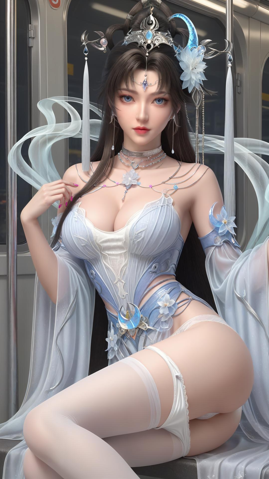 AI Generated Anime Girl - パーフェクトワールド邀月公主 白青仙女ドレス湖畔白スト画像集 上篇 250P