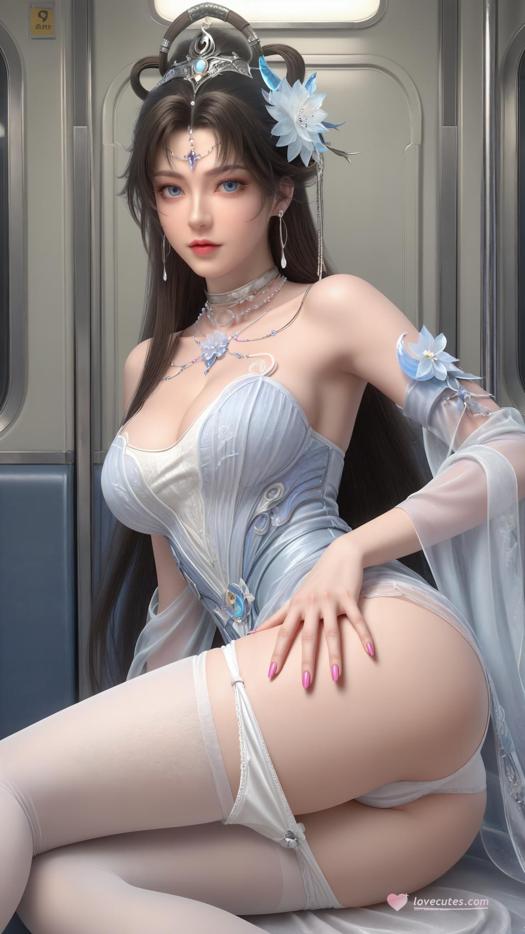 AI Generated Anime Girl - パーフェクトワールド邀月公主 白青仙女ドレス湖畔白スト画像集 上篇 250P