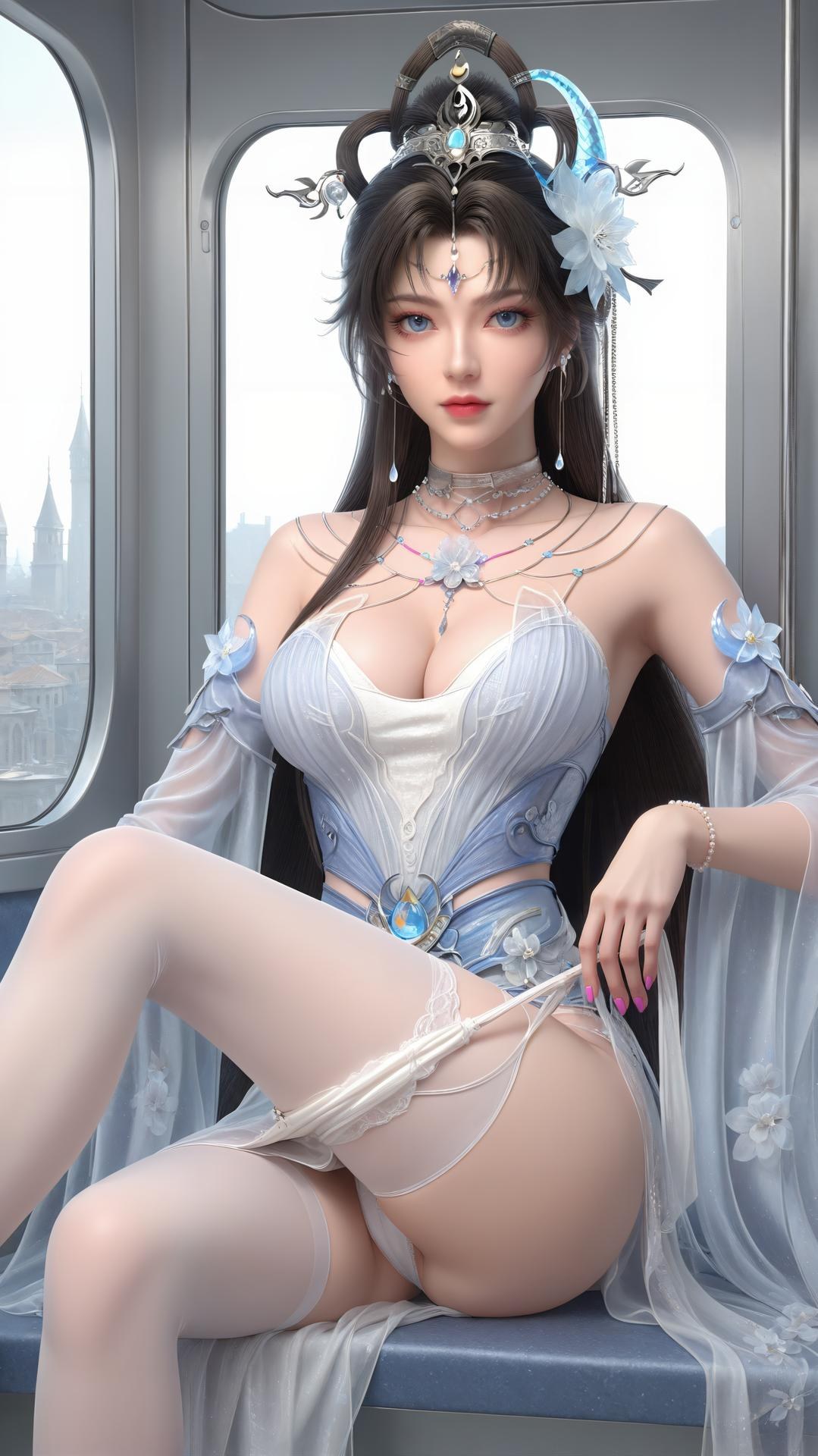 AI Generated Anime Girl - パーフェクトワールド邀月公主 白青仙女ドレス湖畔白スト画像集 上篇 250P