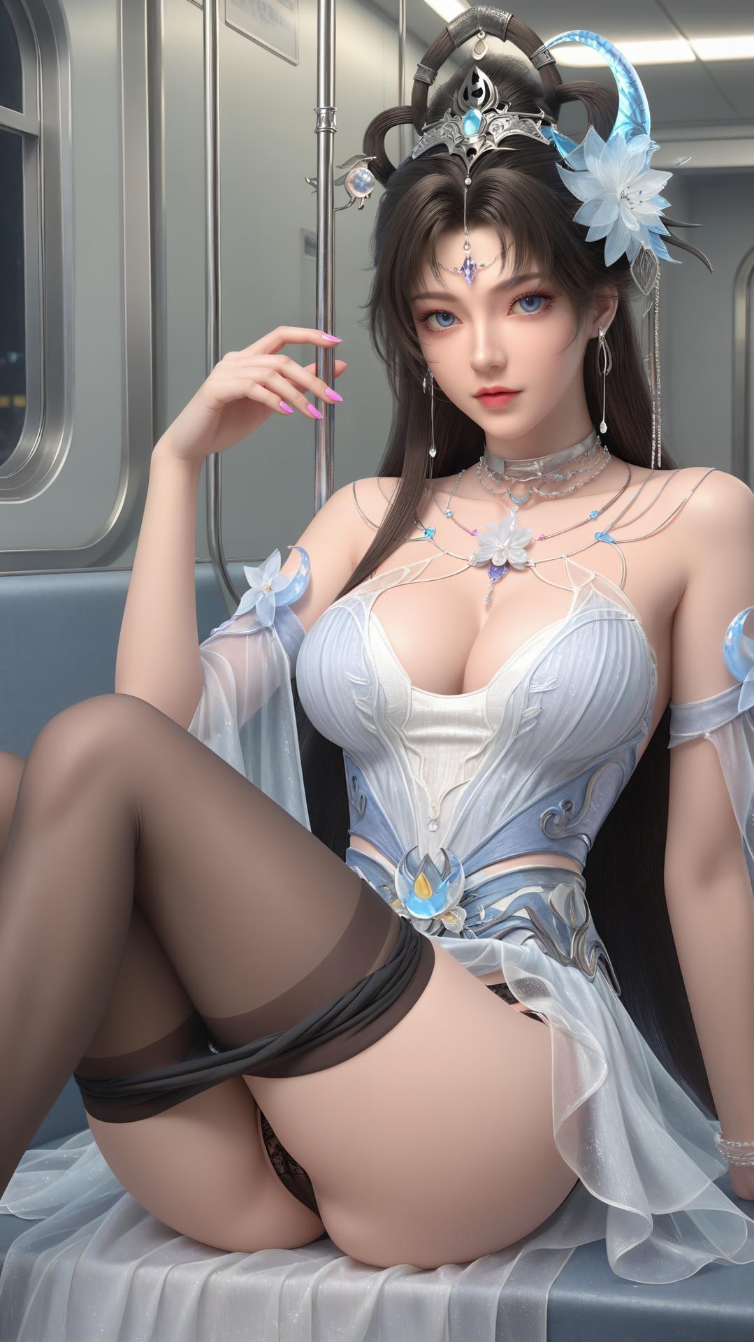 AI Generated Anime Girl - 完美世界 邀月公主：白藍仙裙湖畔白絲上篇 250P