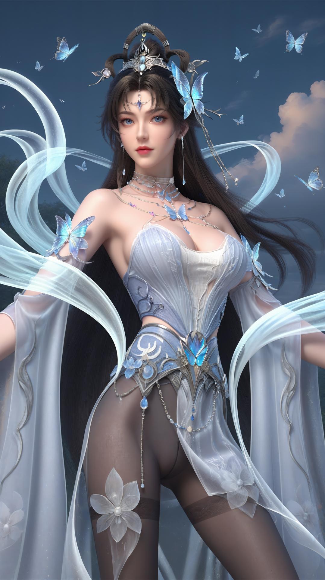 AI Generated Anime Girl - Perfect World Yaoyue Princess Blue-White Lakeside Stockings Gallery Vol. 1 250P