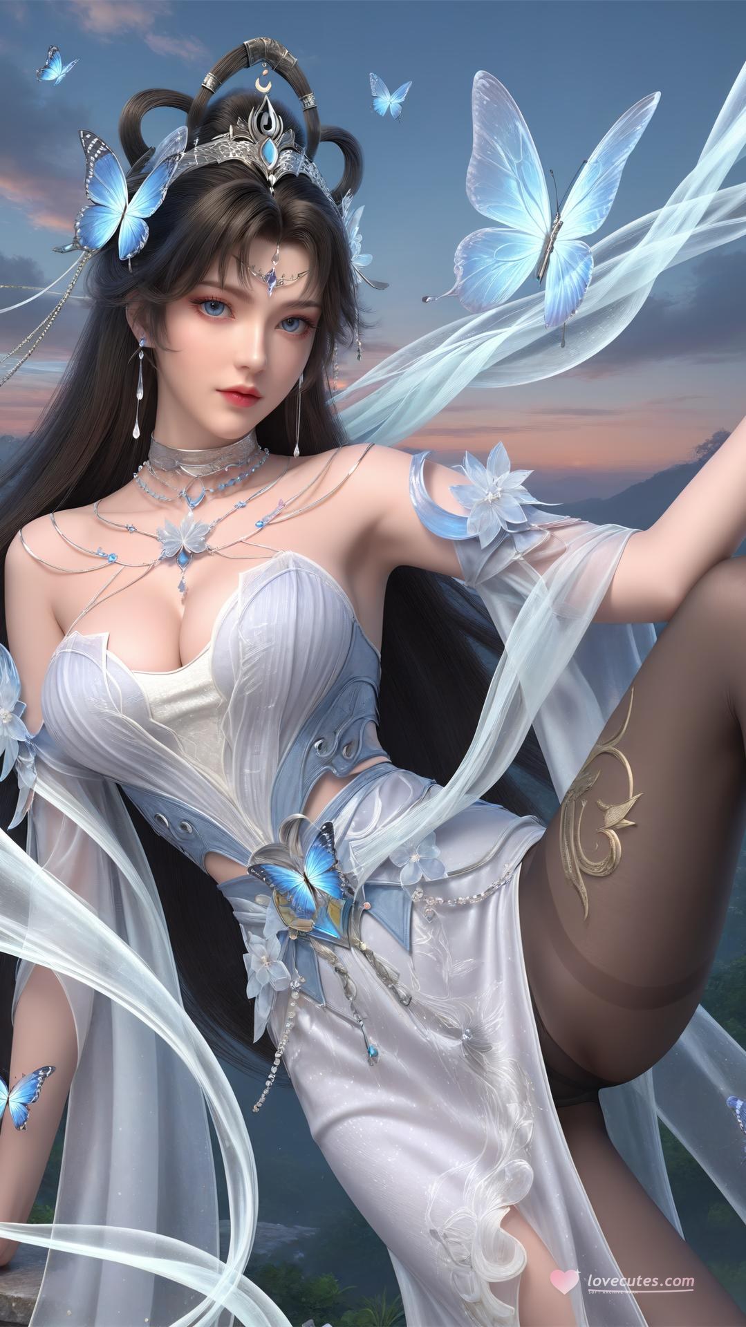 AI Generated Anime Girl - Perfect World Yaoyue Princess Blue-White Lakeside Stockings Gallery Vol. 1 250P