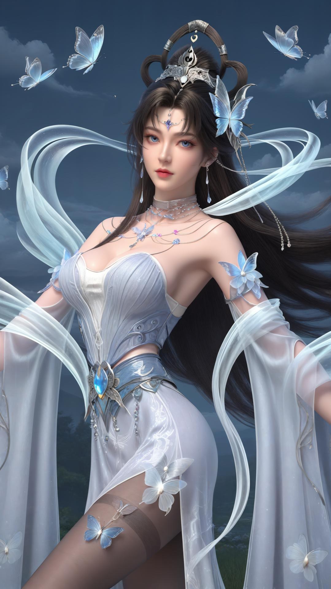 AI Generated Anime Girl - Perfect World Yaoyue Princess Blue-White Lakeside Stockings Gallery Vol. 1 250P