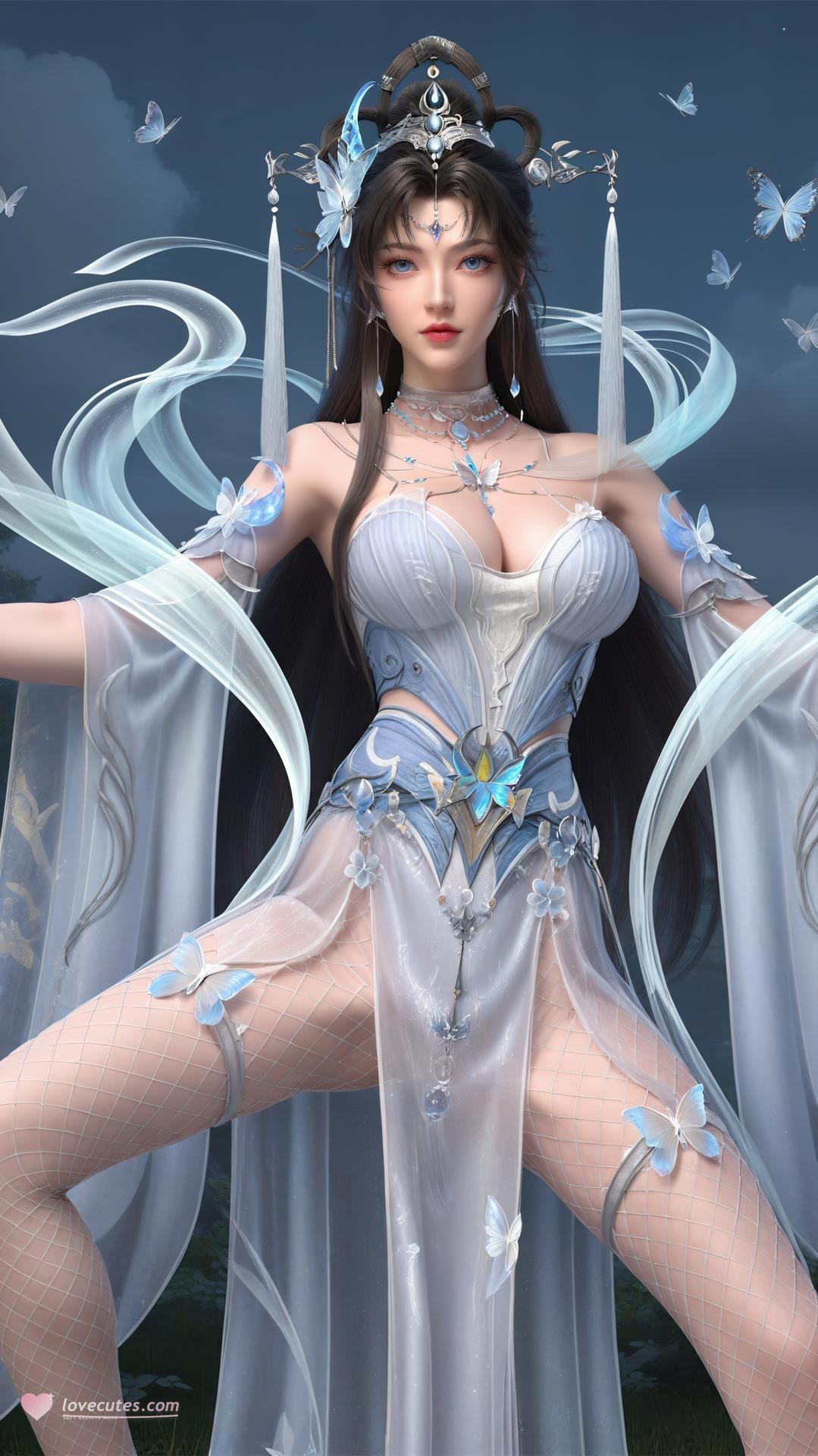 AI Generated Anime Girl - Perfect World Yaoyue Princess Blue-White Lakeside Stockings Gallery Vol. 1 250P