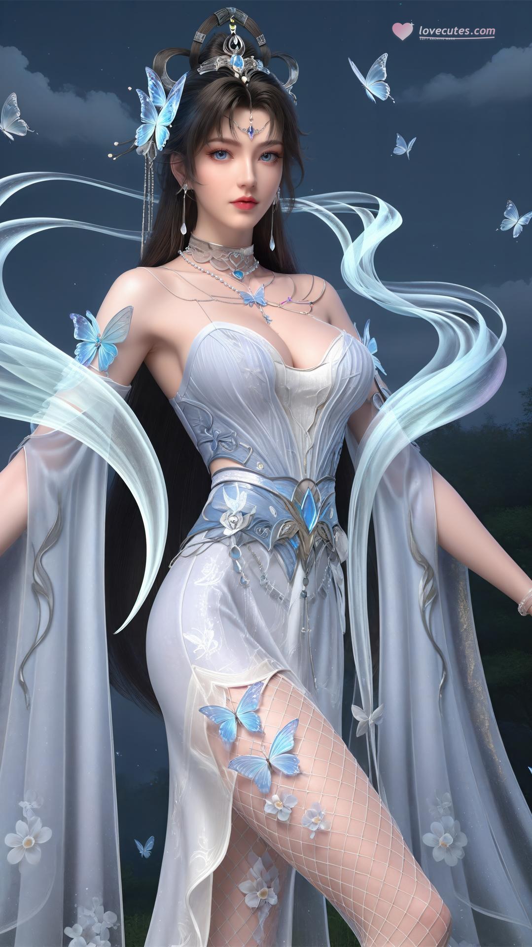 AI Generated Anime Girl - 完美世界 邀月公主：白藍仙裙湖畔白絲上篇 250P