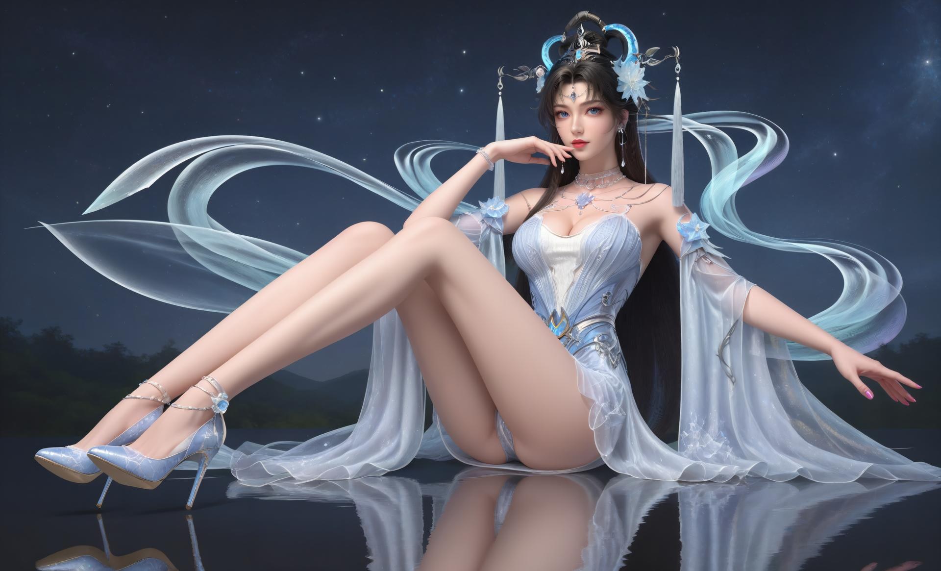 AI Generated Anime Girl - 完美世界 邀月公主：白藍仙裙湖畔白絲上篇 250P