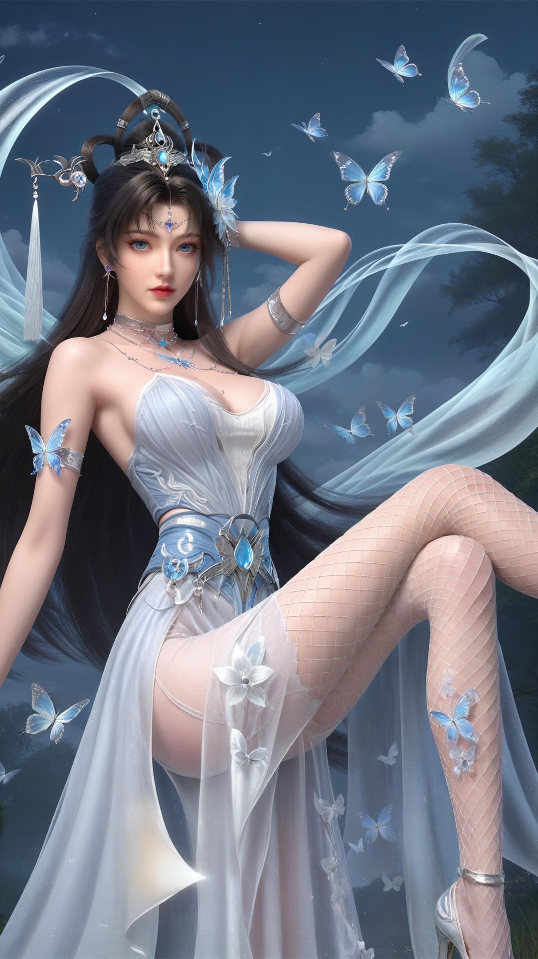 AI Generated Anime Girl - 完美世界 邀月公主：白藍仙裙湖畔白絲上篇 250P