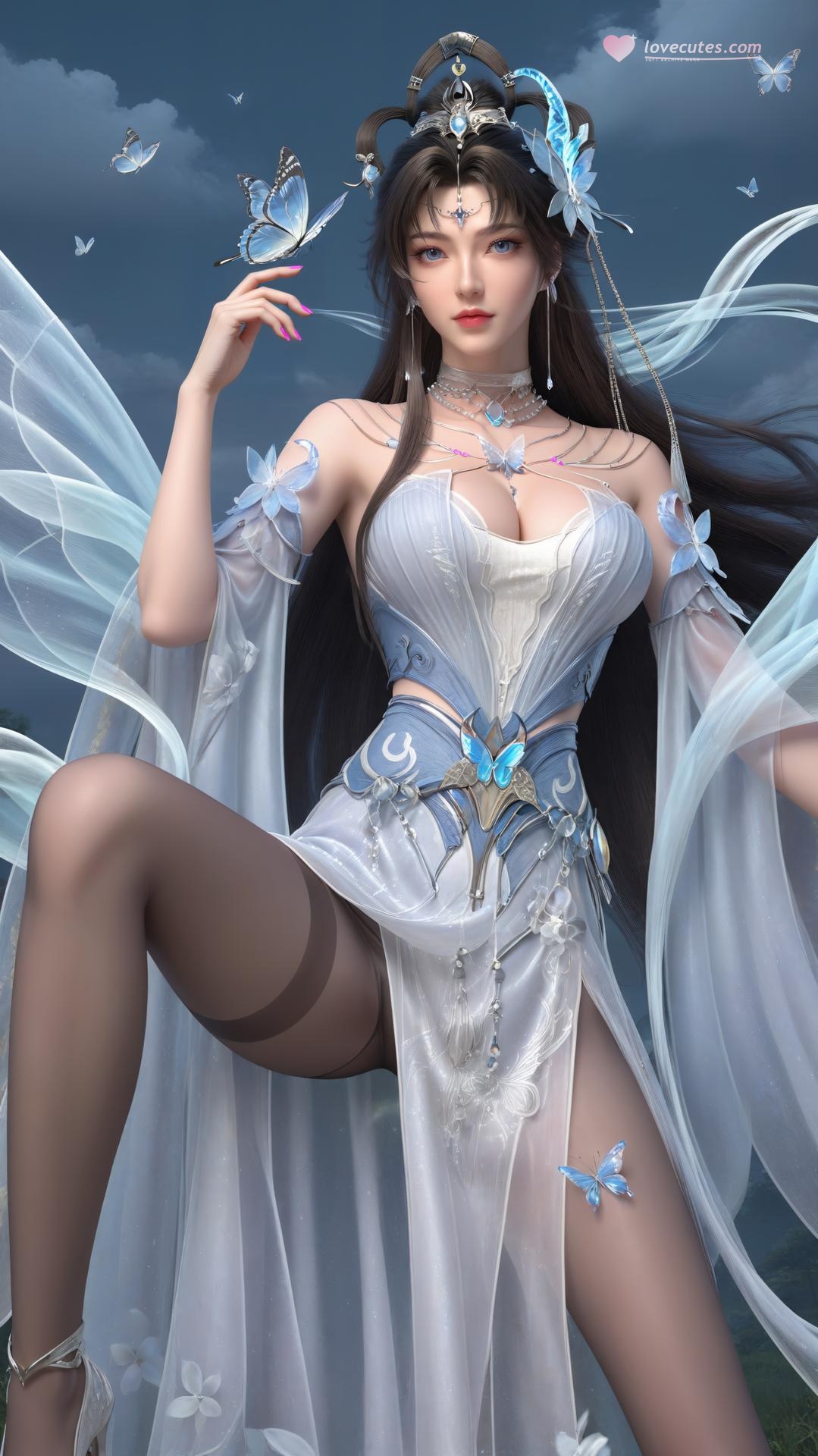 AI Generated Anime Girl - 完美世界 邀月公主：白藍仙裙湖畔白絲上篇 250P