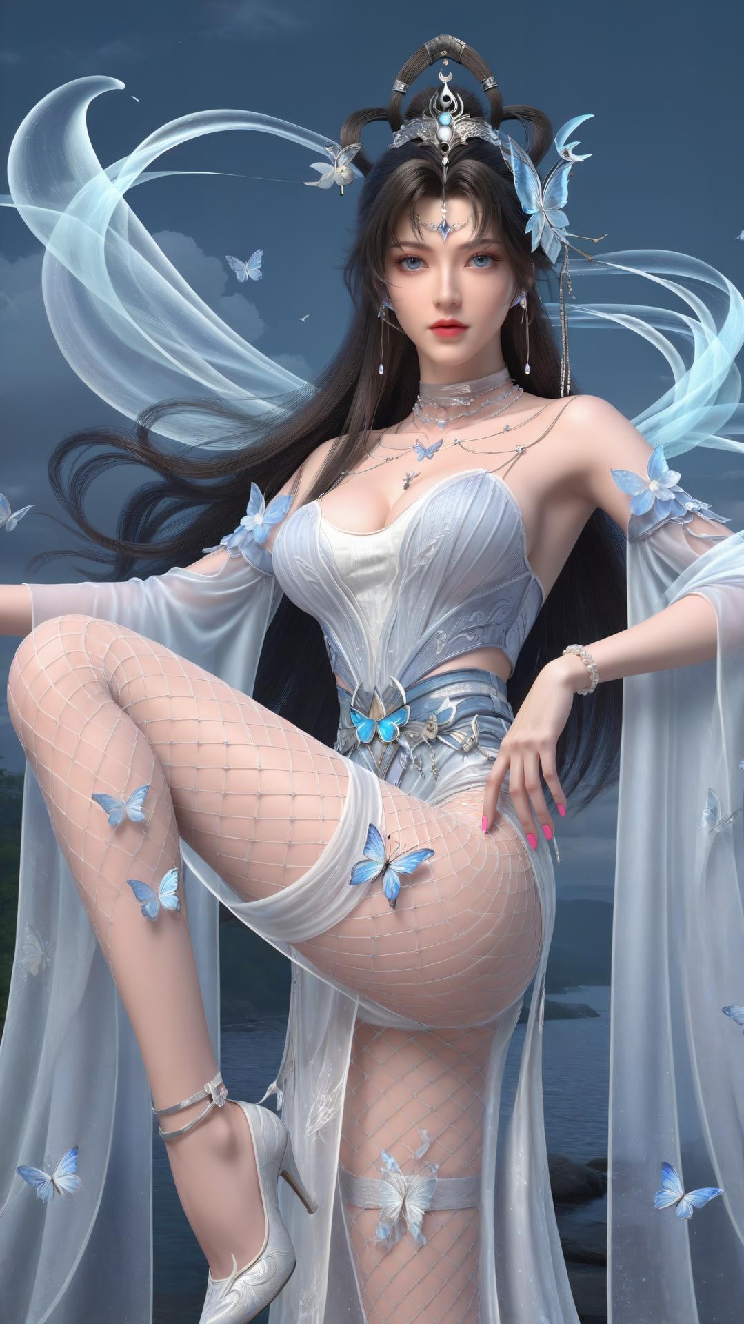 AI Generated Anime Girl - 完美世界 邀月公主：白藍仙裙湖畔白絲上篇 250P