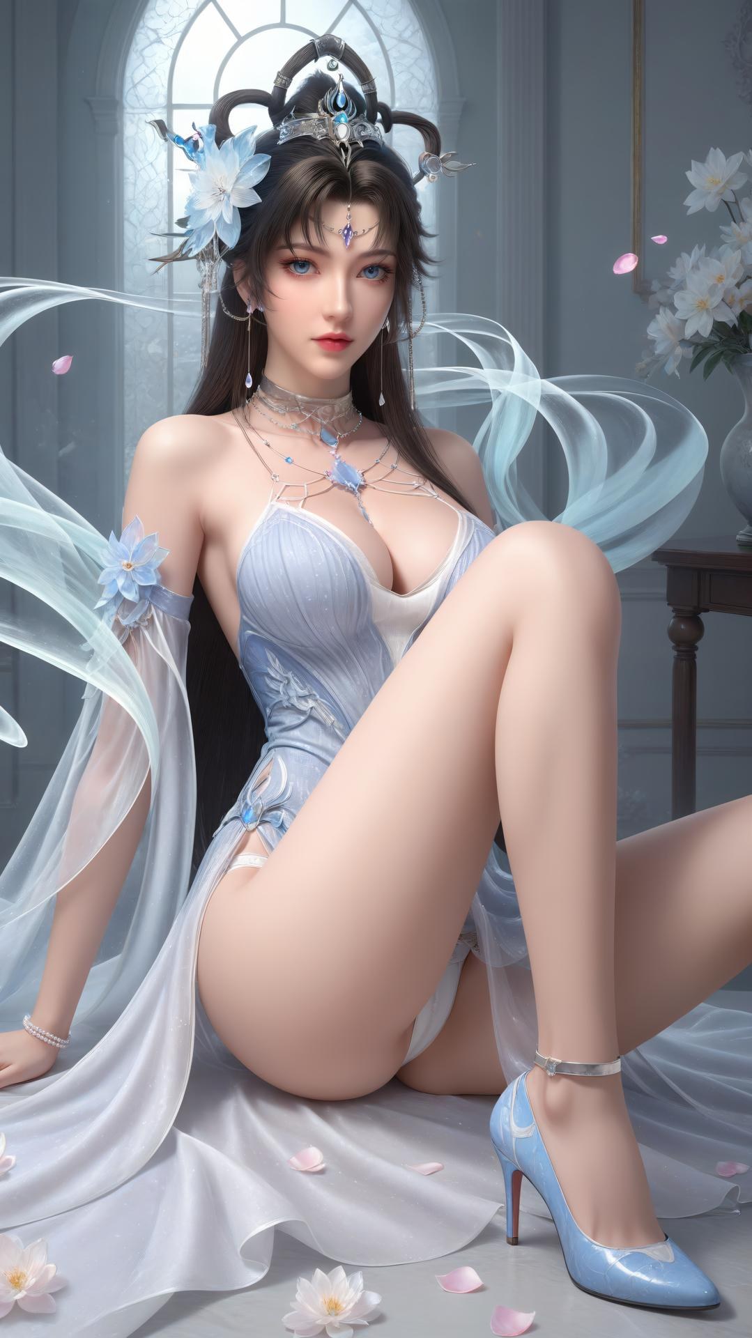 AI Generated Anime Girl - 完美世界 邀月公主：白藍仙裙湖畔白絲上篇 250P