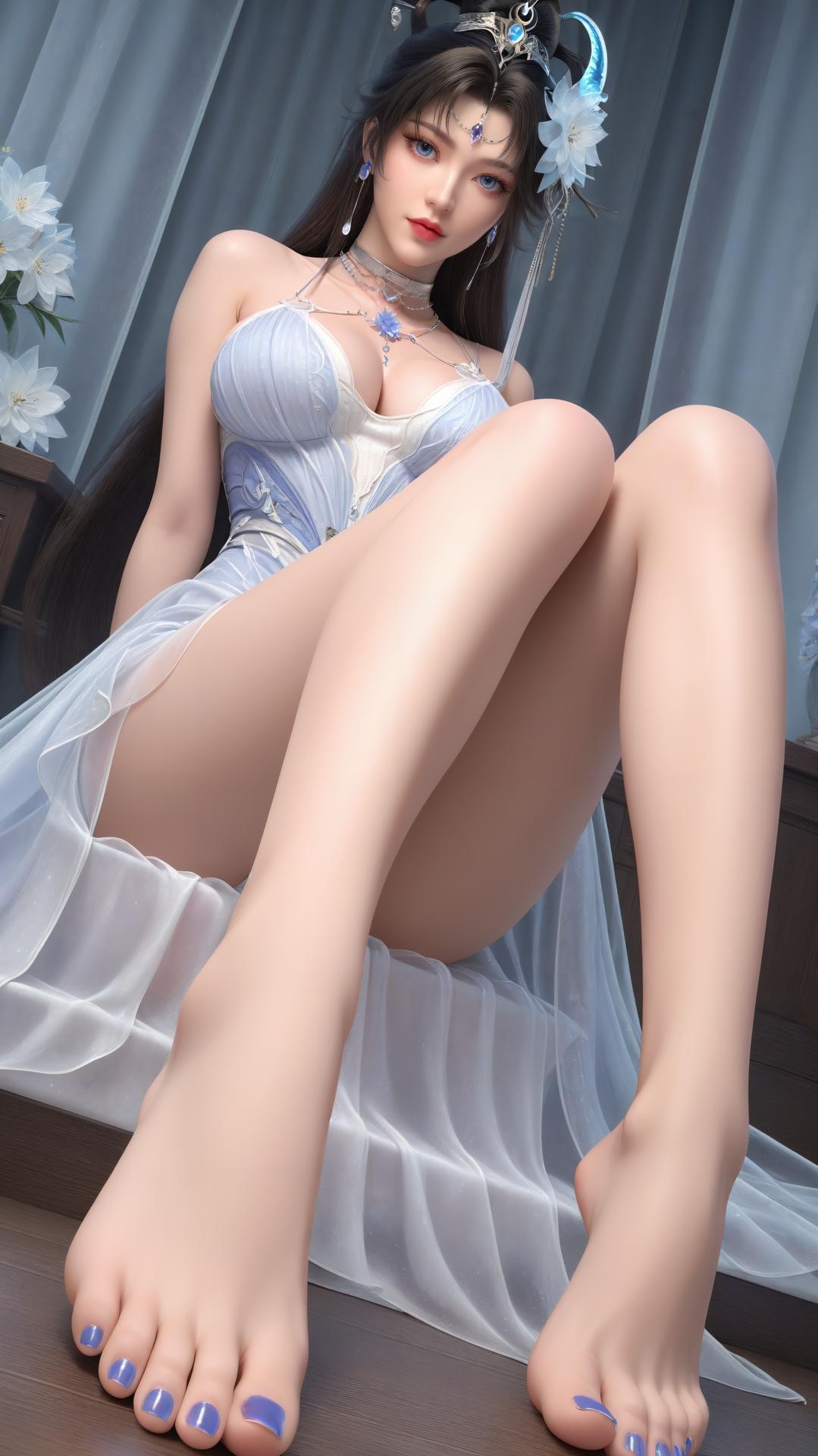 AI Generated Anime Girl - 完美世界 邀月公主：白藍仙裙湖畔白絲上篇 250P