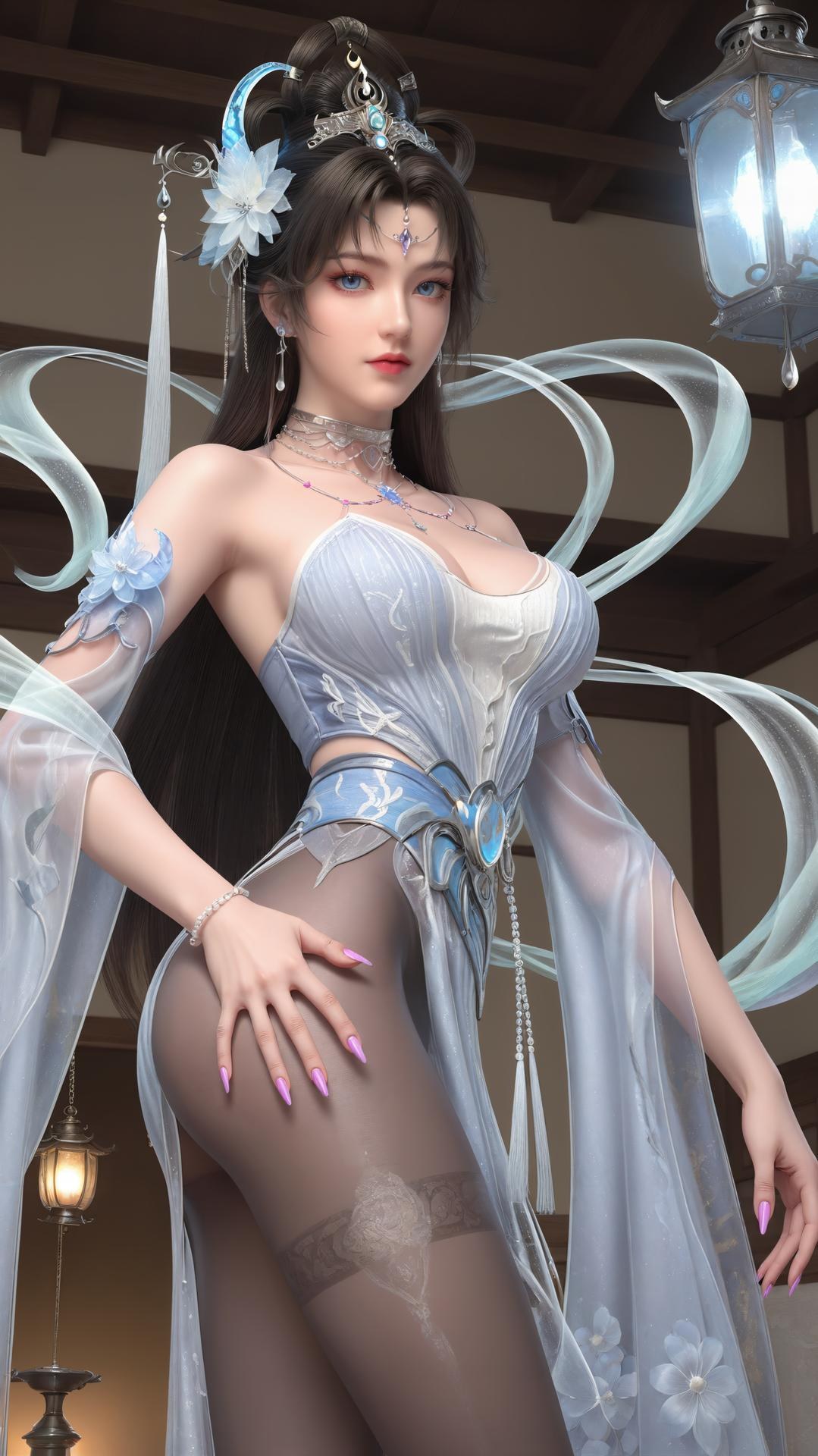 AI Generated Anime Girl - Perfect World Yaoyue Princess Black Stockings Indoor Boudoir Gallery Vol. 2 250P