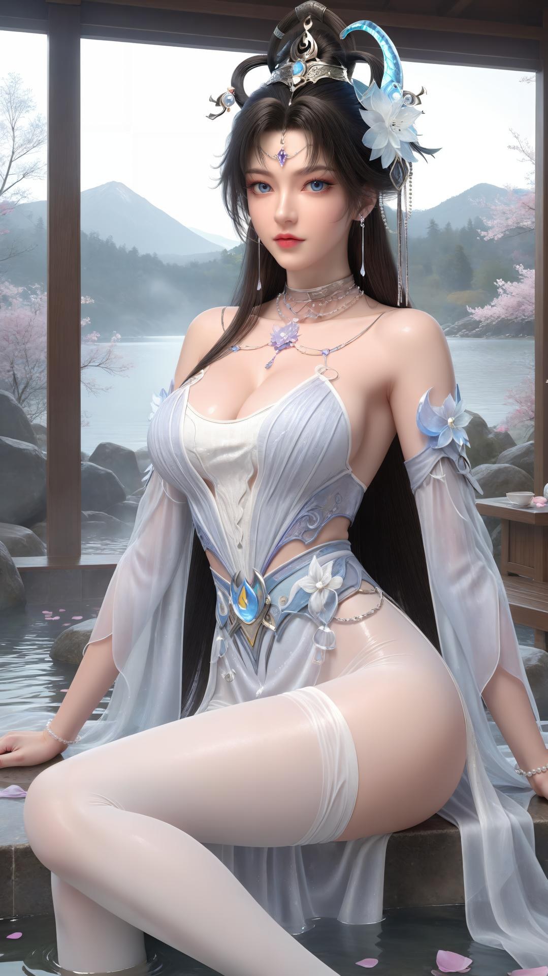 AI Generated Anime Girl - パーフェクトワールド邀月公主 黒ストッキング室内私房画像集 下篇 250P