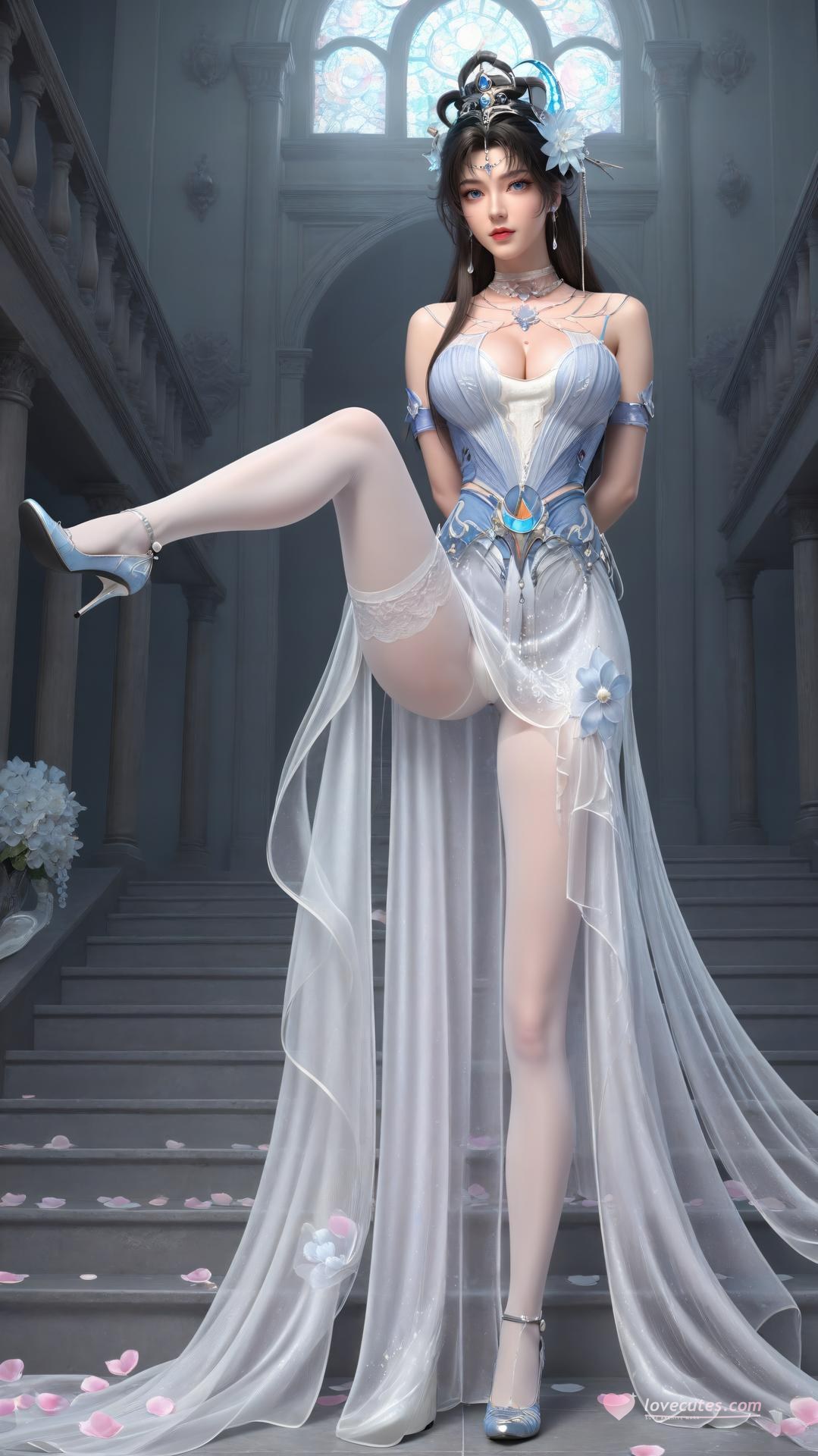 AI Generated Anime Girl - Perfect World Yaoyue Princess Black Stockings Indoor Boudoir Gallery Vol. 2 250P