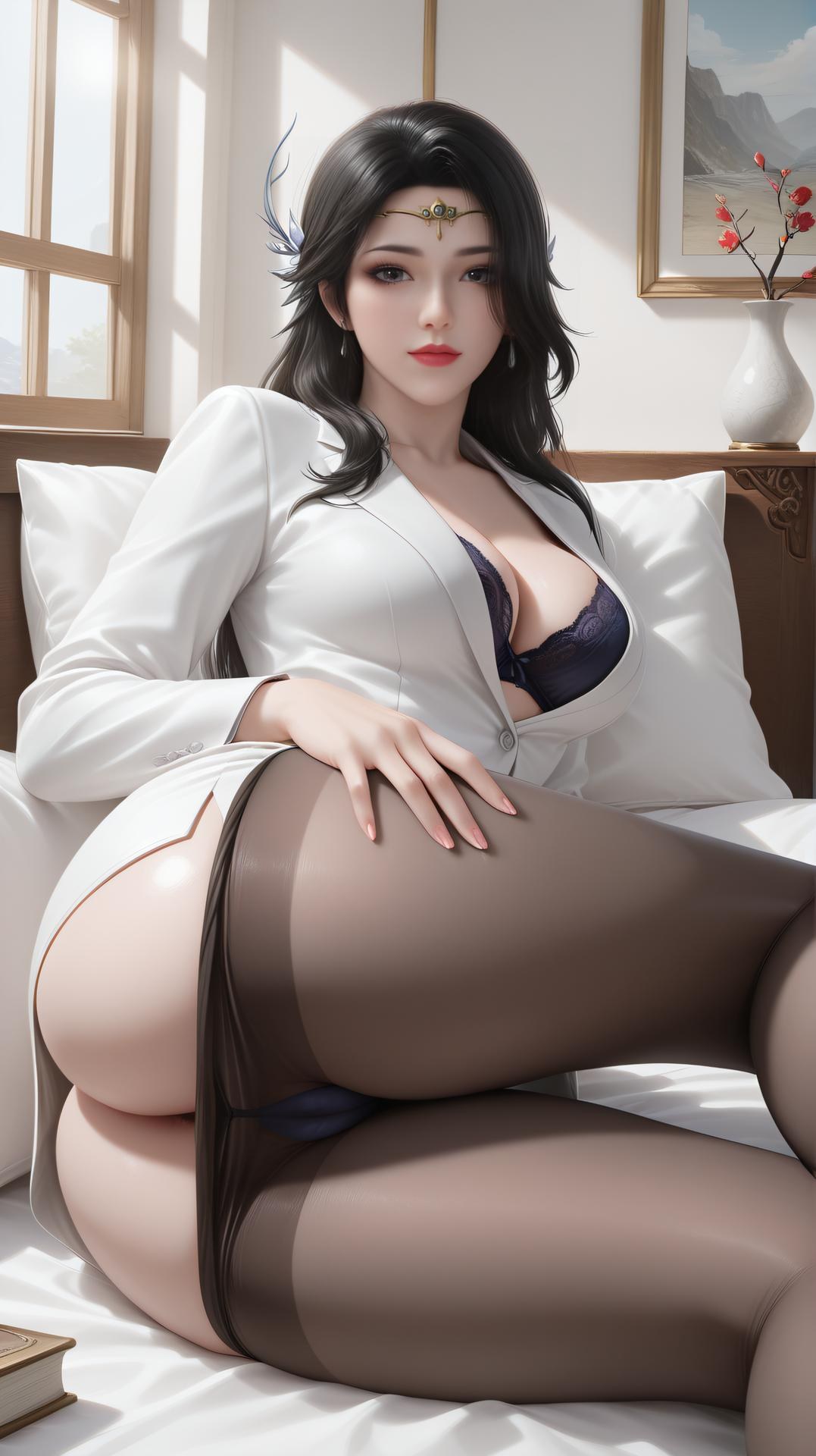 AI Generated Anime Girl - 玄衣：西裝黑絲臥室內衣圖集 62P