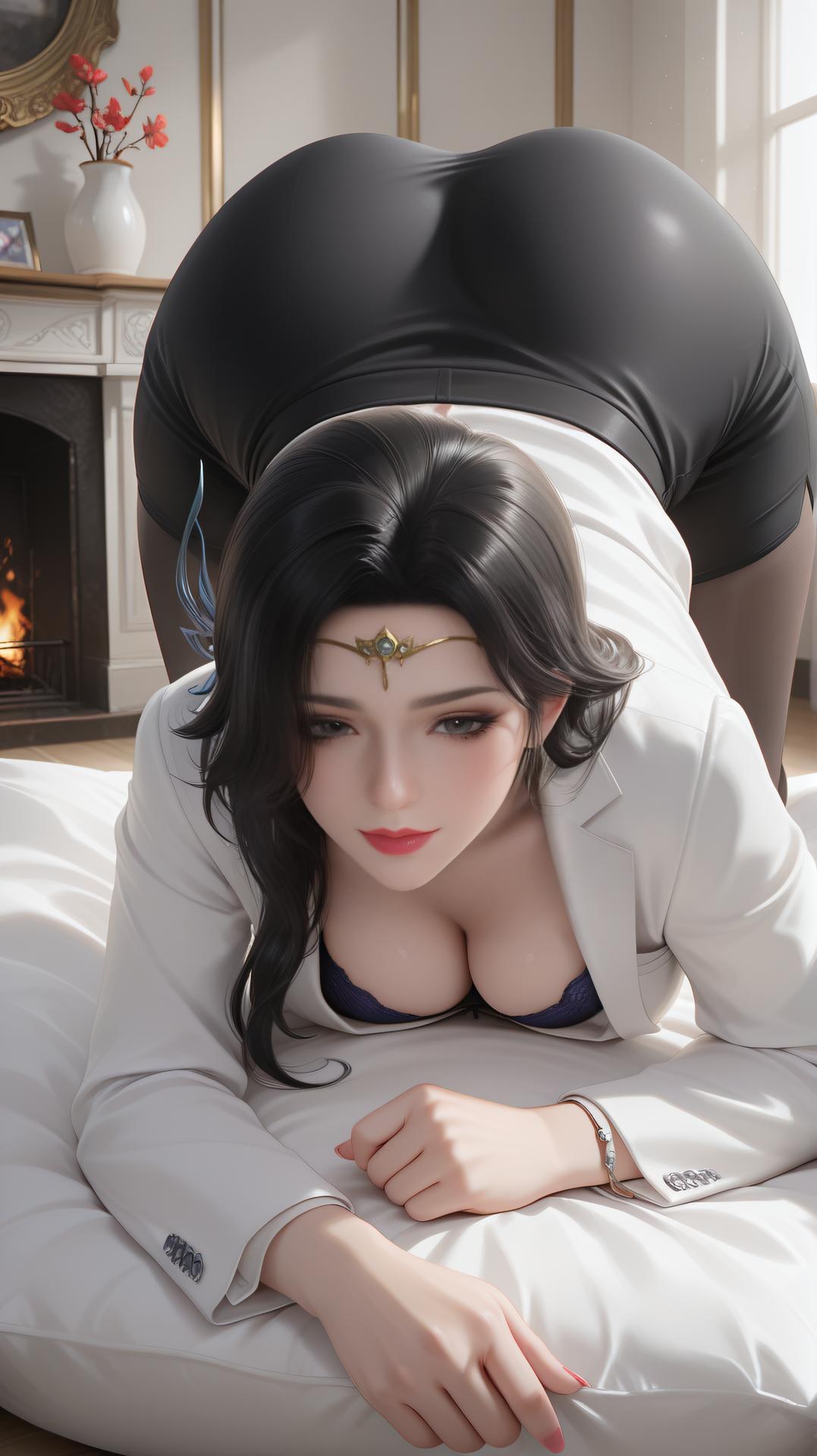AI Generated Anime Girl - 玄衣：西裝黑絲臥室內衣圖集 62P