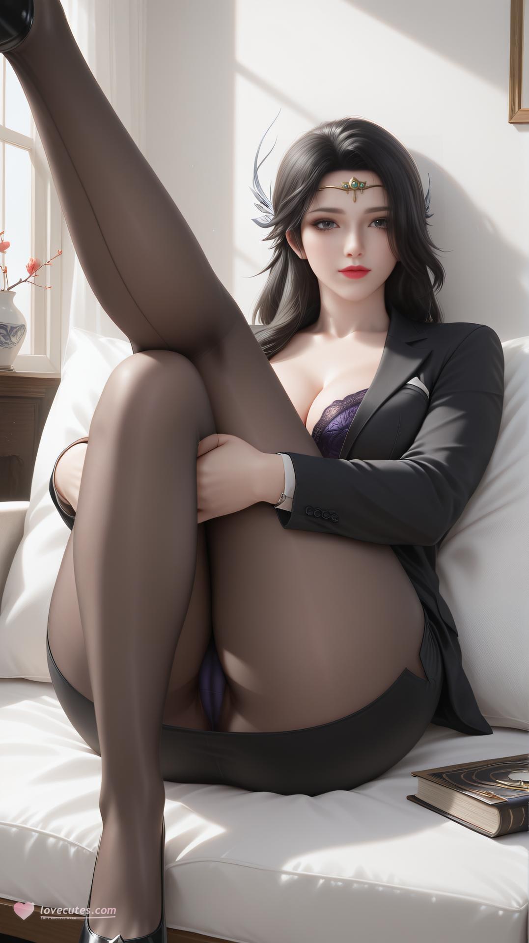 AI Generated Anime Girl - 玄衣：西裝黑絲臥室內衣圖集 62P