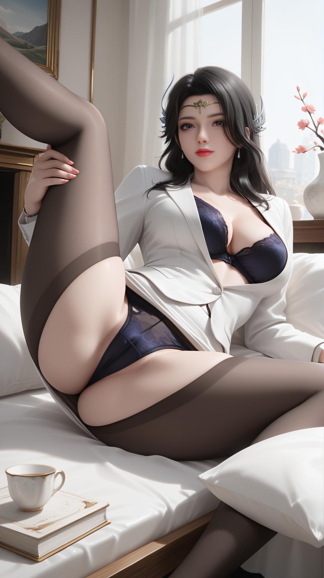 AI Generated Anime Girl - 玄衣：西裝黑絲臥室內衣圖集 62P