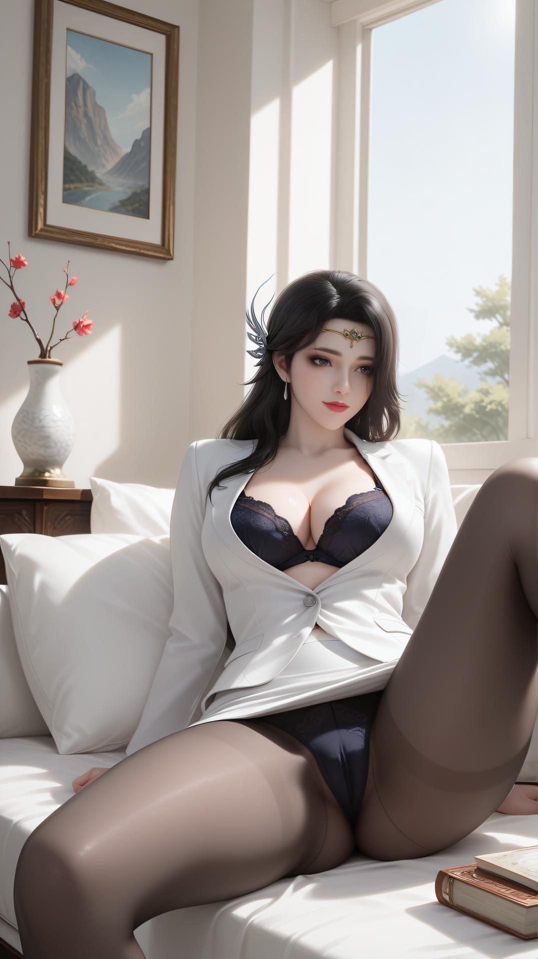 AI Generated Anime Girl - 玄衣：西裝黑絲臥室內衣圖集 62P