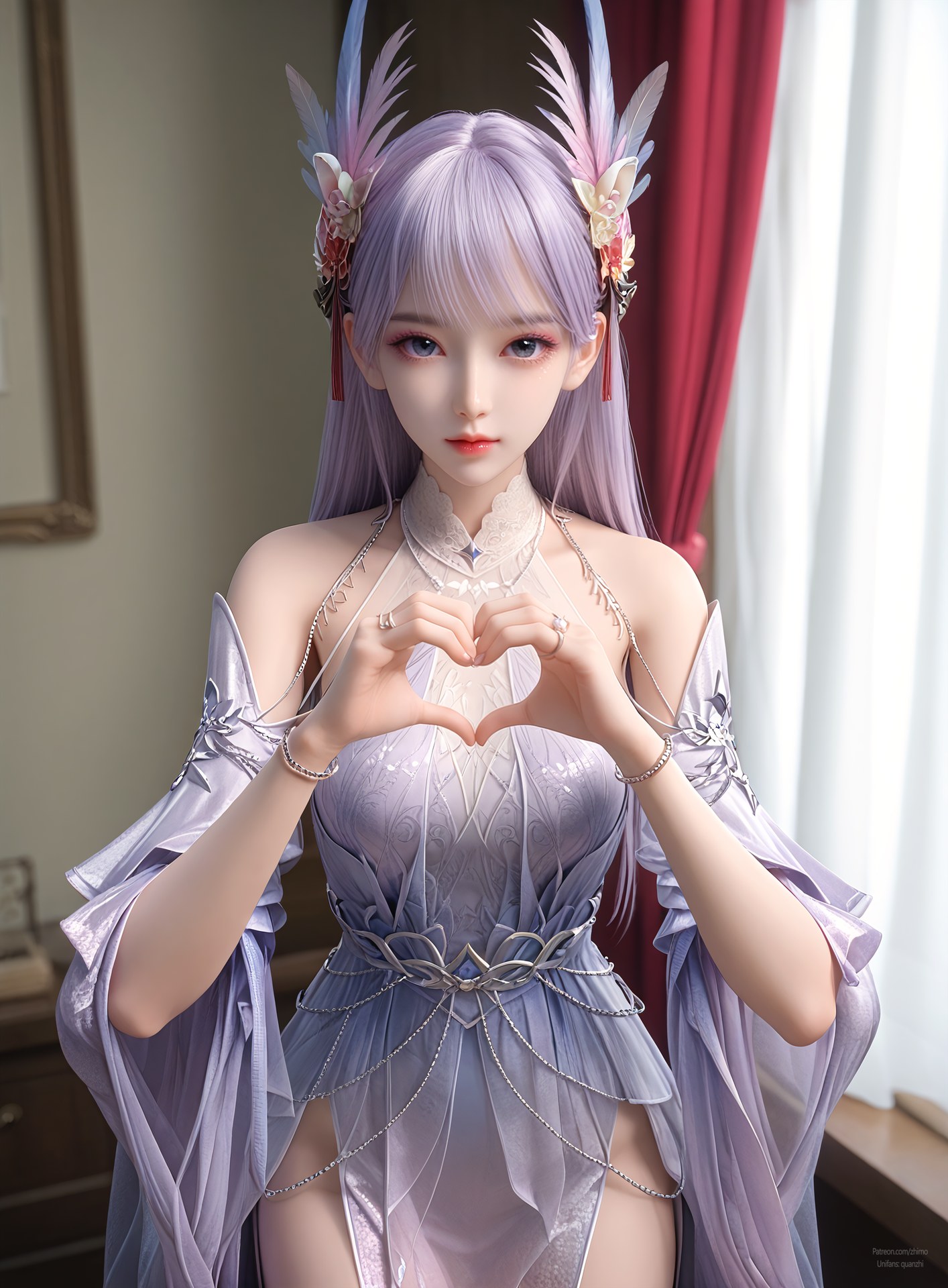 AI Nudes - 과금 플레이어 린쯔웨 보라 머리 선녀 드레스 AI 누드 갤러리 105P