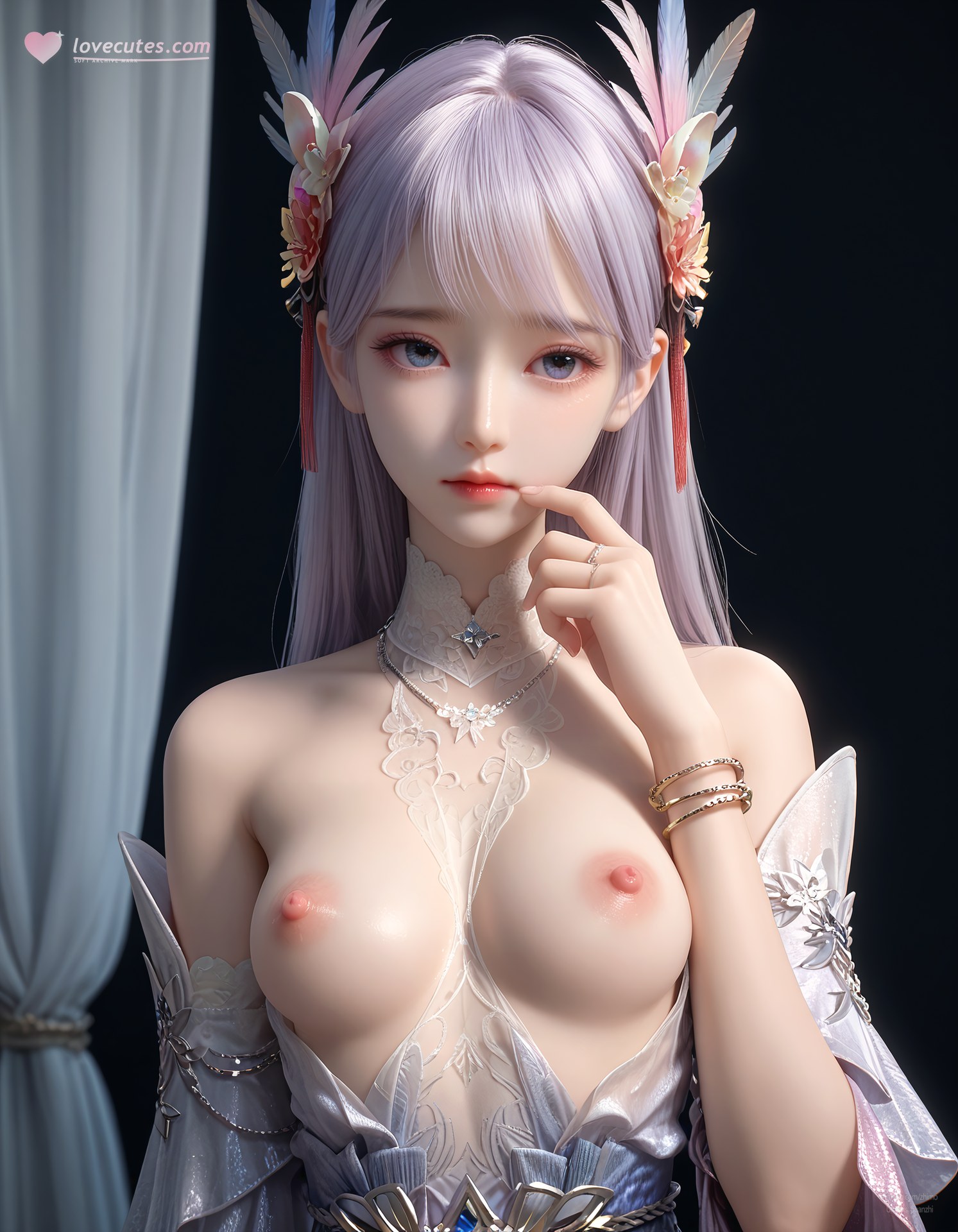 AI Nudes - 과금 플레이어 린쯔웨 보라 머리 선녀 드레스 AI 누드 갤러리 105P