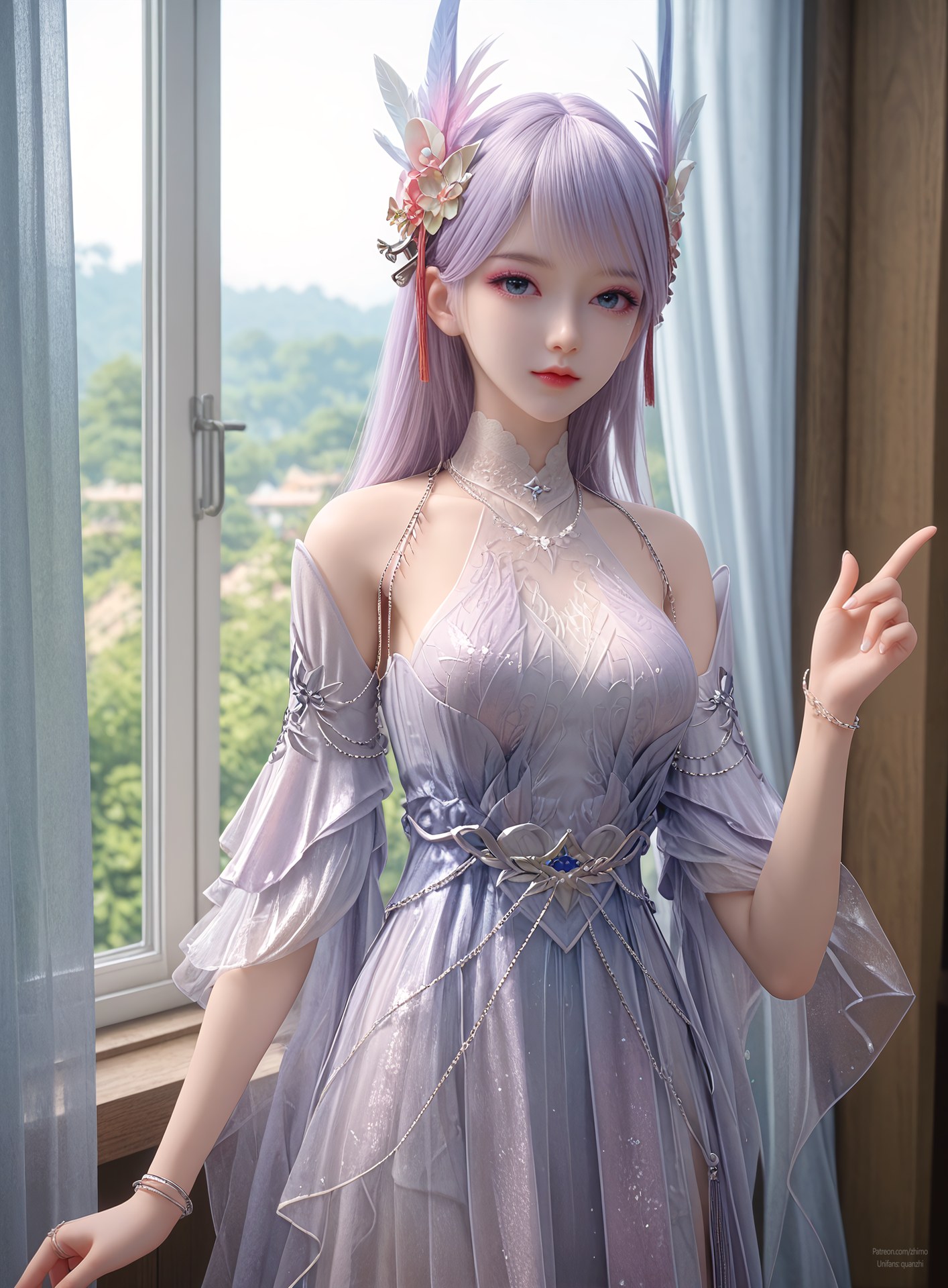 AI Nudes - 과금 플레이어 린쯔웨 보라 머리 선녀 드레스 AI 누드 갤러리 105P