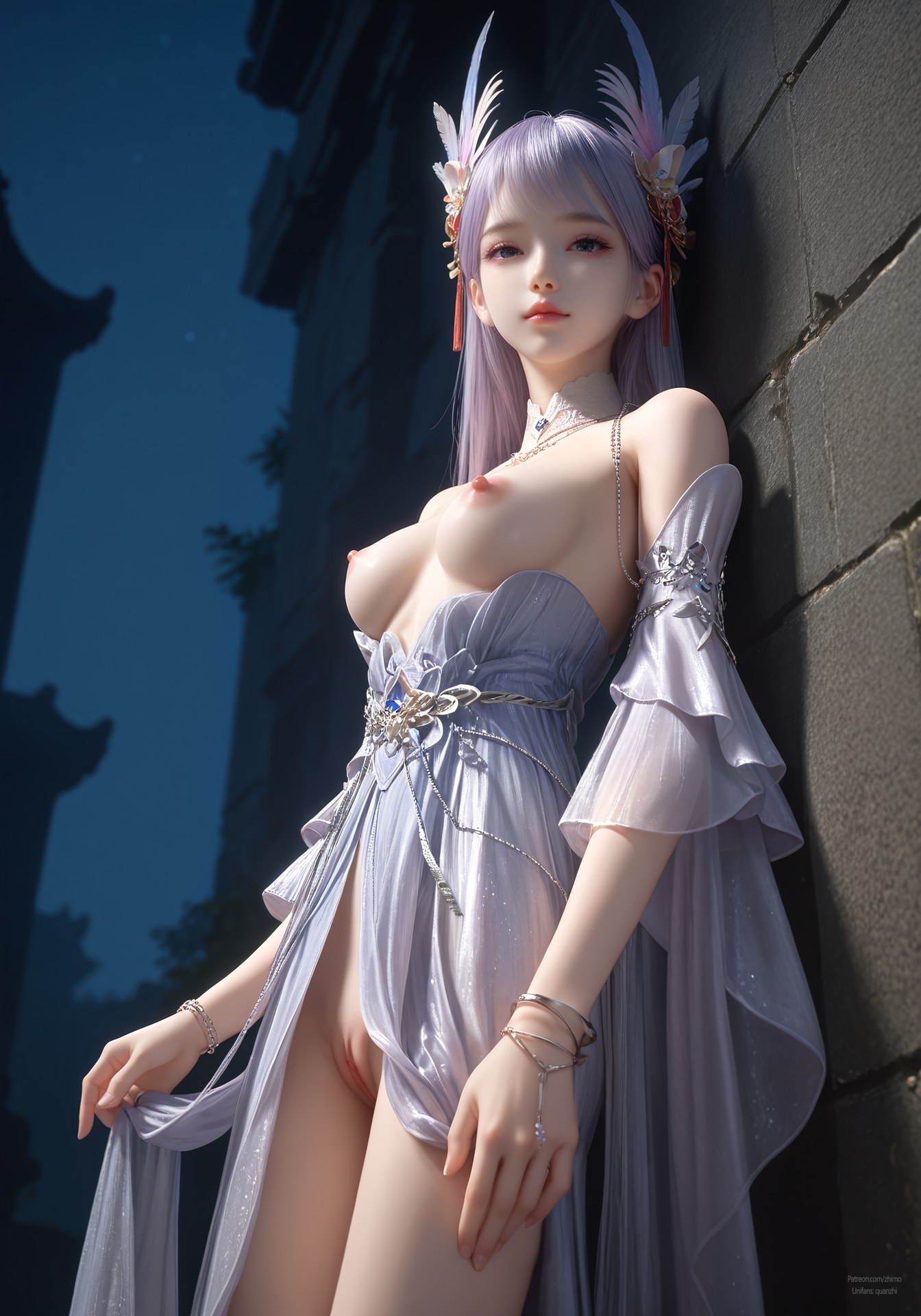 AI Nudes - 과금 플레이어 린쯔웨 보라 머리 선녀 드레스 AI 누드 갤러리 105P