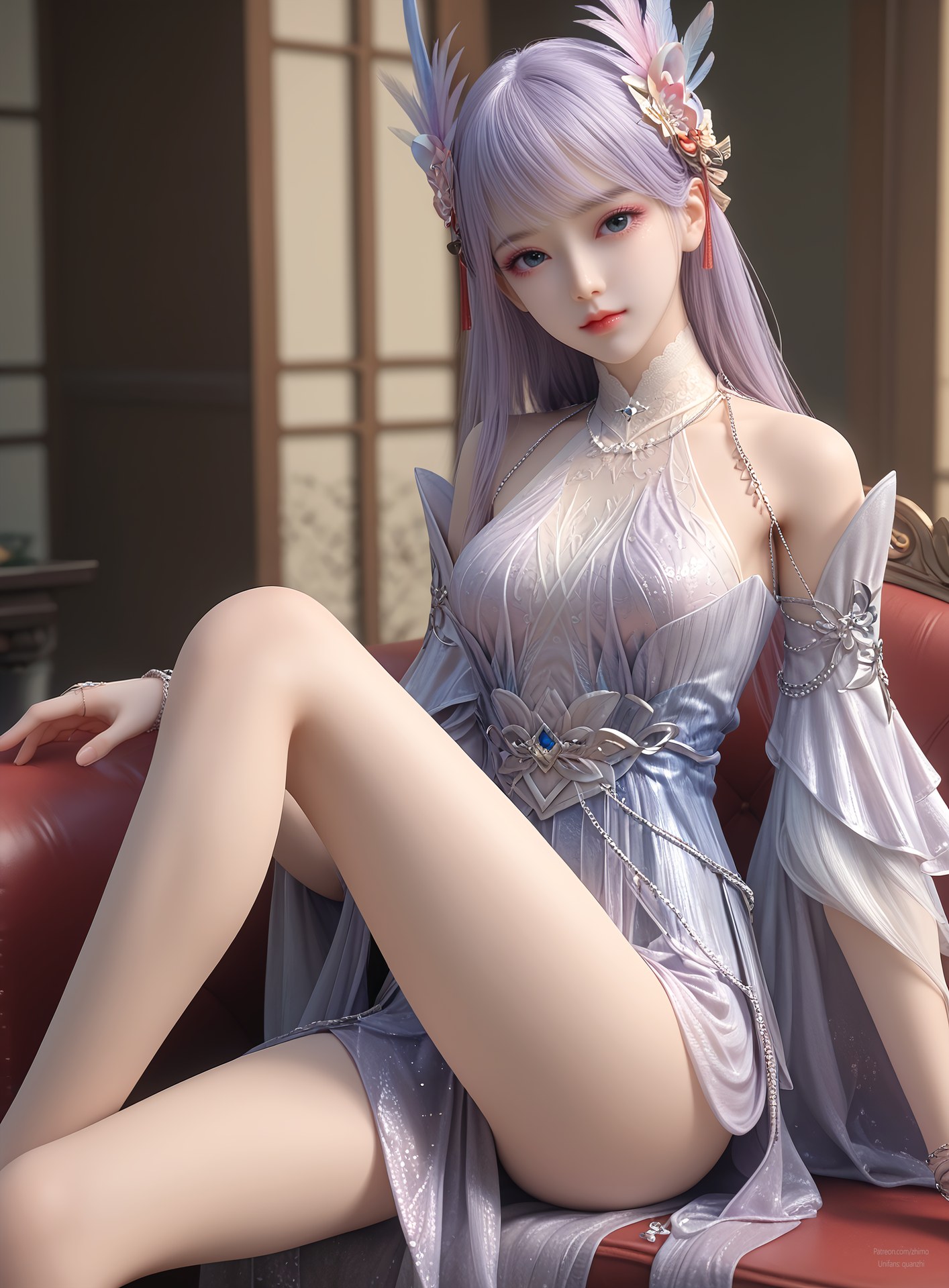 AI Nudes - 과금 플레이어 린쯔웨 보라 머리 선녀 드레스 AI 누드 갤러리 105P