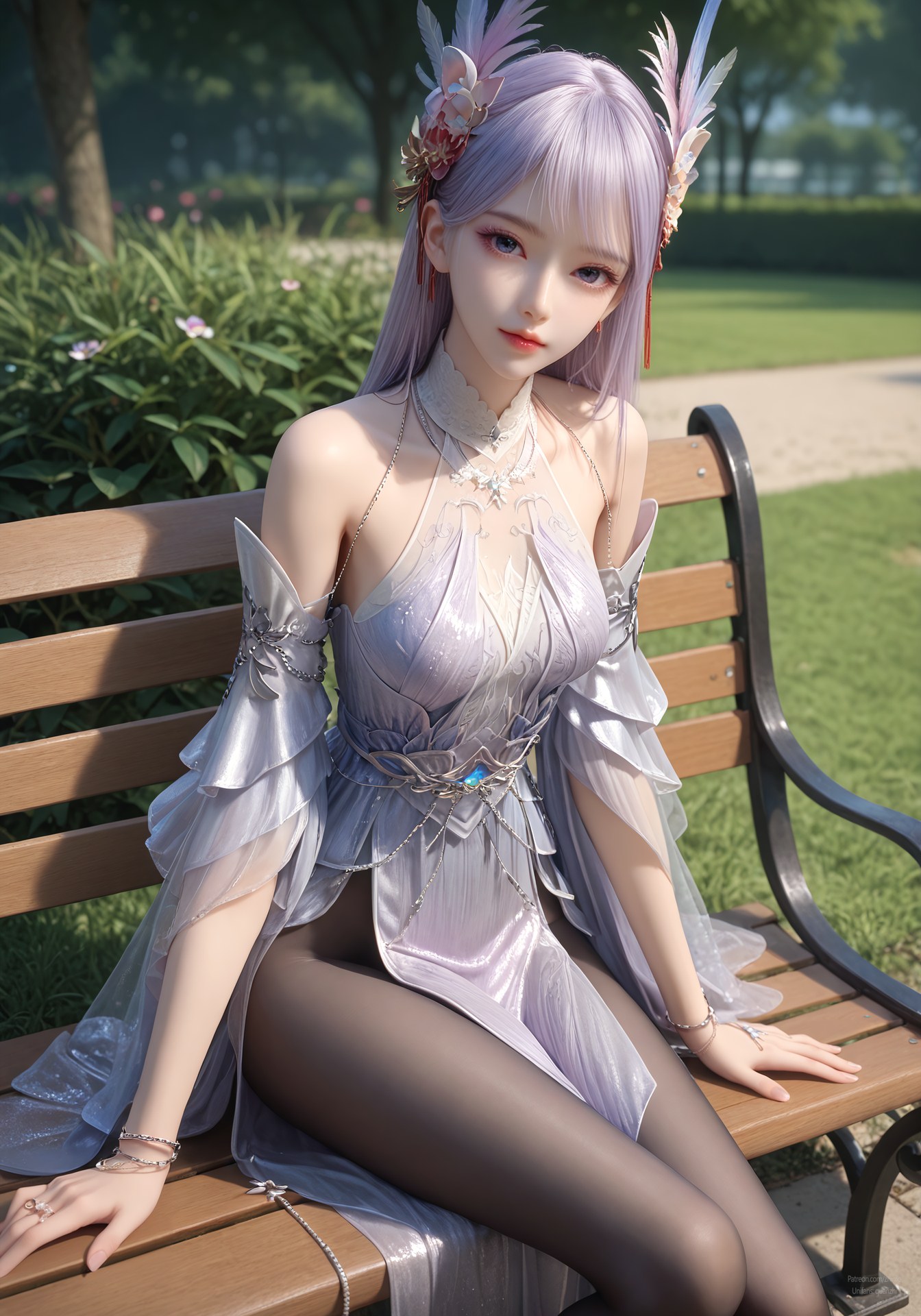 AI Nudes - 克金玩家 林紫玥：紫髮仙裙室內露穴圖集 105P