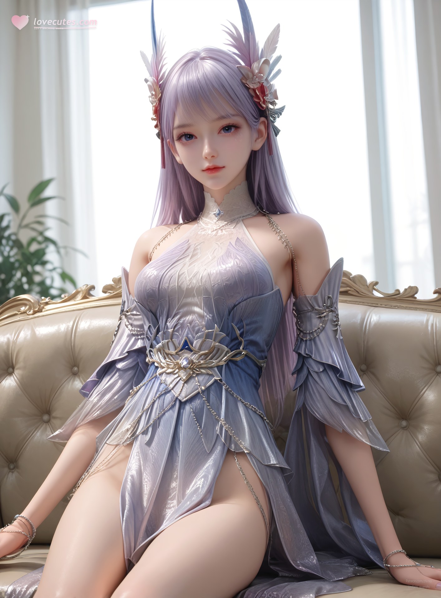 AI Nudes - 克金玩家 林紫玥：紫髮仙裙室內露穴圖集 105P