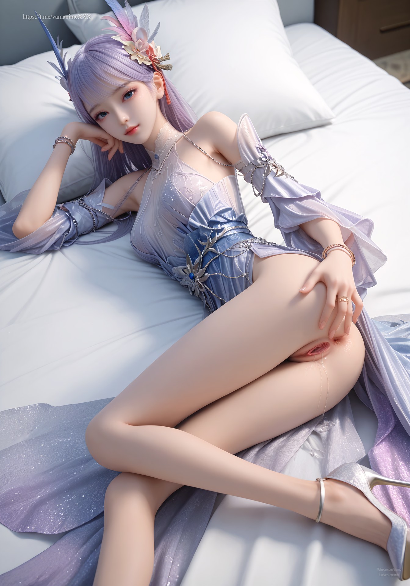 AI Nudes - 克金玩家 林紫玥：紫髮仙裙室內露穴圖集 105P