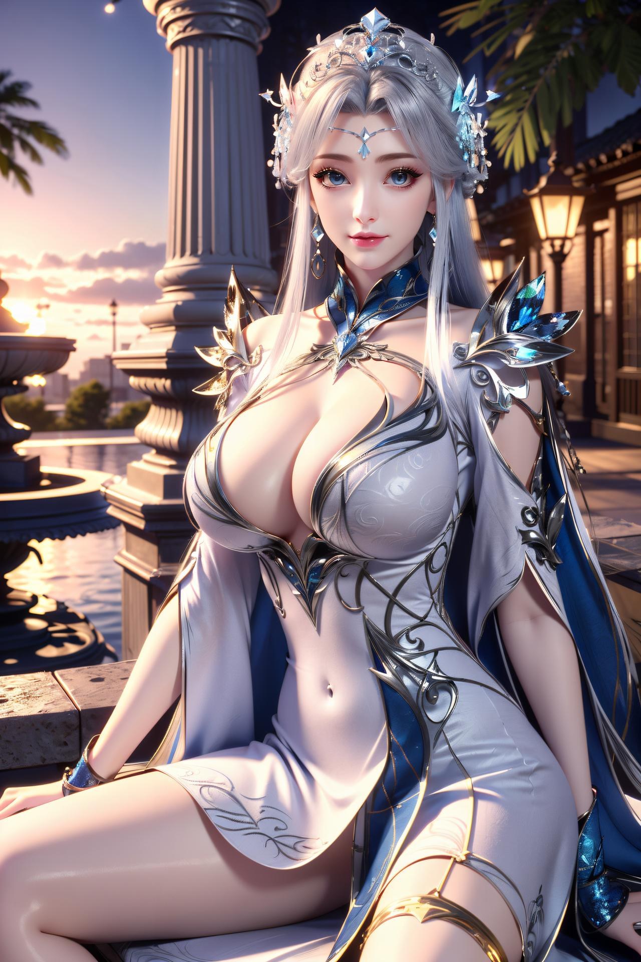 AI Nudes - Ninh Vũ Điệp tóc bạc váy xanh thủy cảnh 75P