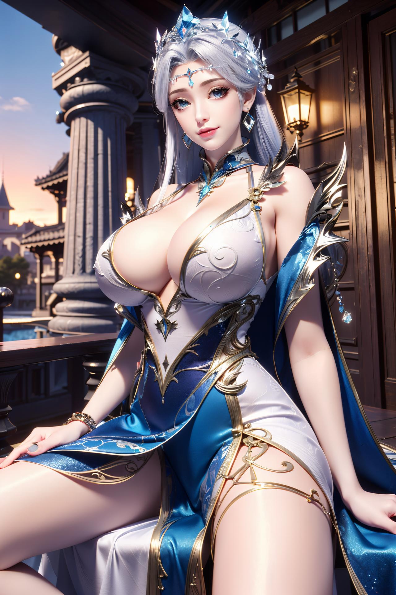 AI Nudes - Ninh Vũ Điệp tóc bạc váy xanh thủy cảnh 75P