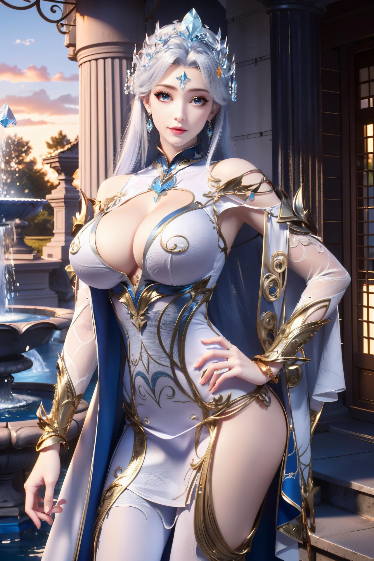 AI Nudes - Ninh Vũ Điệp tóc bạc váy xanh thủy cảnh 75P