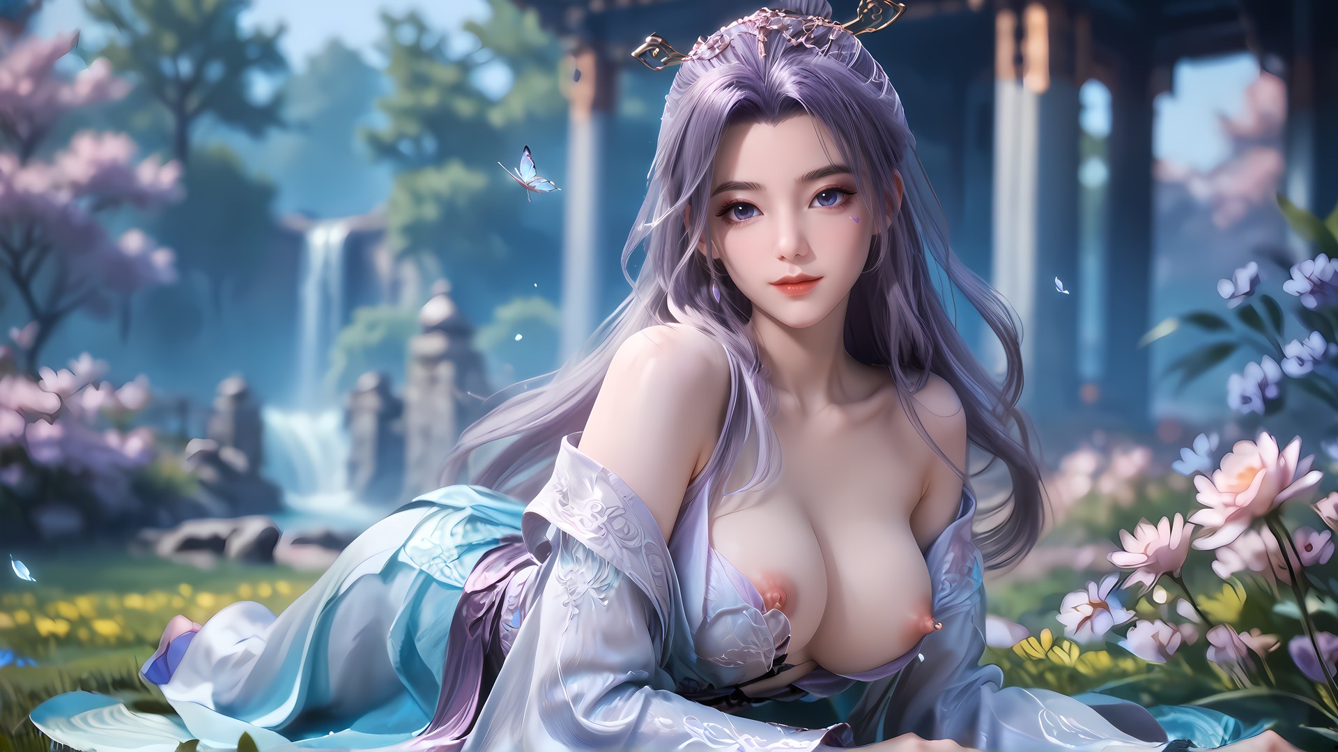 AI Nudes - อวิ๋นเซียว Senior Brother ผมม่วงสวนริมน้ำ 91P
