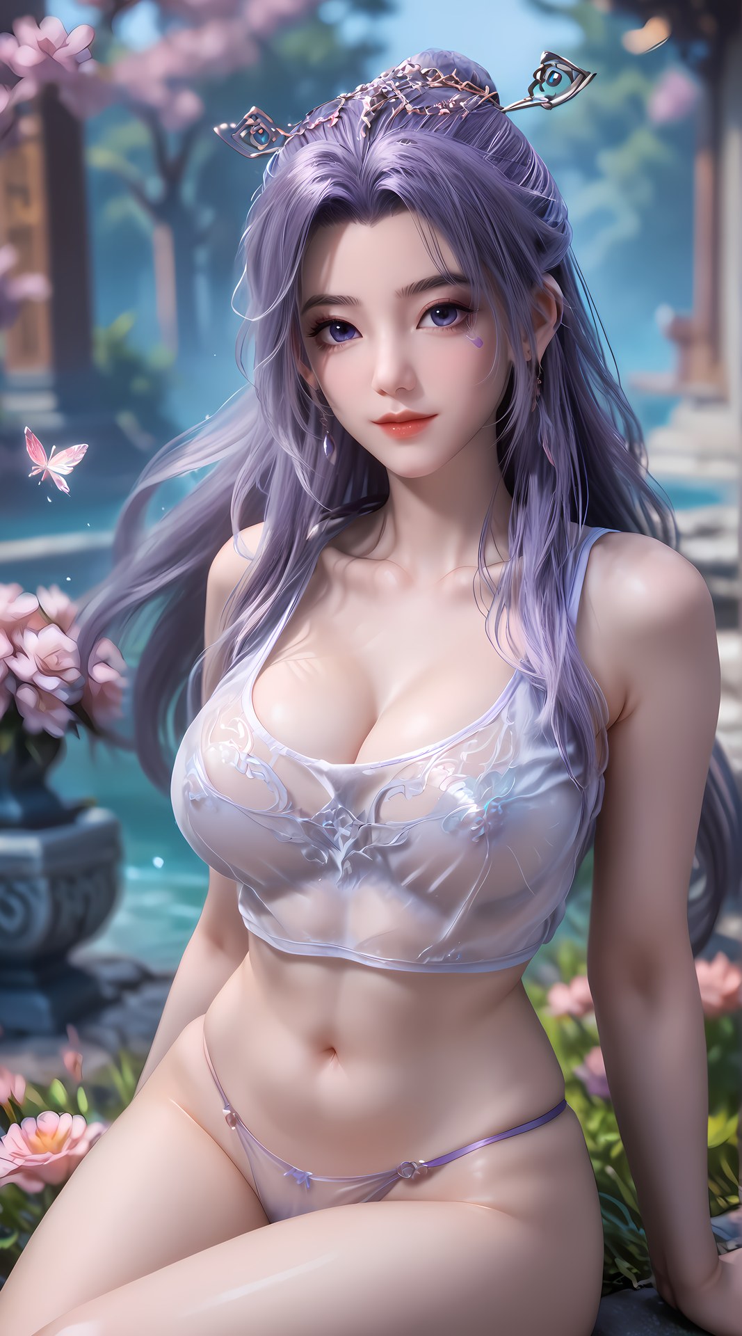 AI Nudes - 師兄啊師兄 雲霄 紫髪花園水景AIヌード画像集 91P
